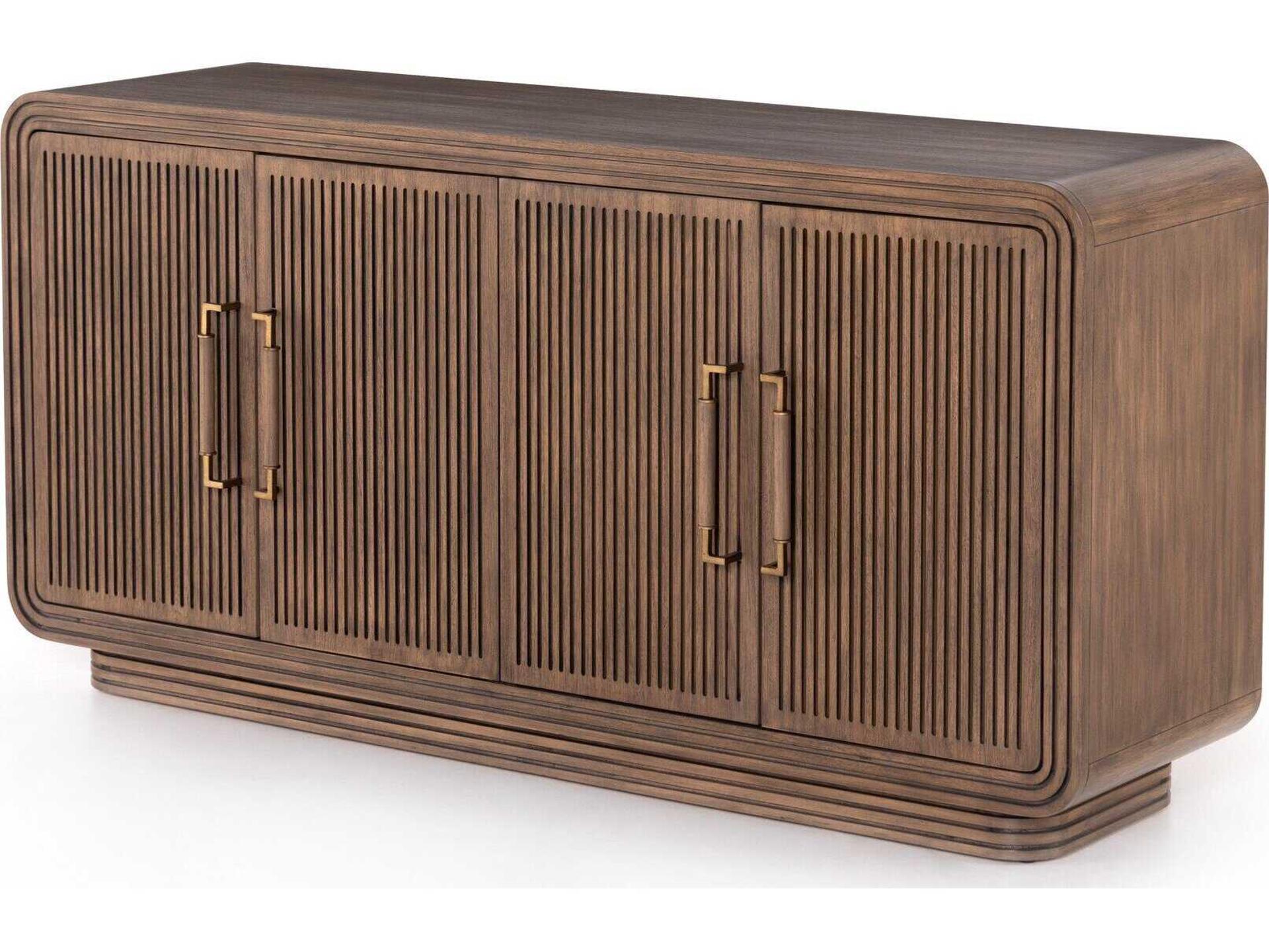 Tracey Boyd Stark 65" Mahogany Wood Warm Espresso Veneer Light Antique Brass Sideboard