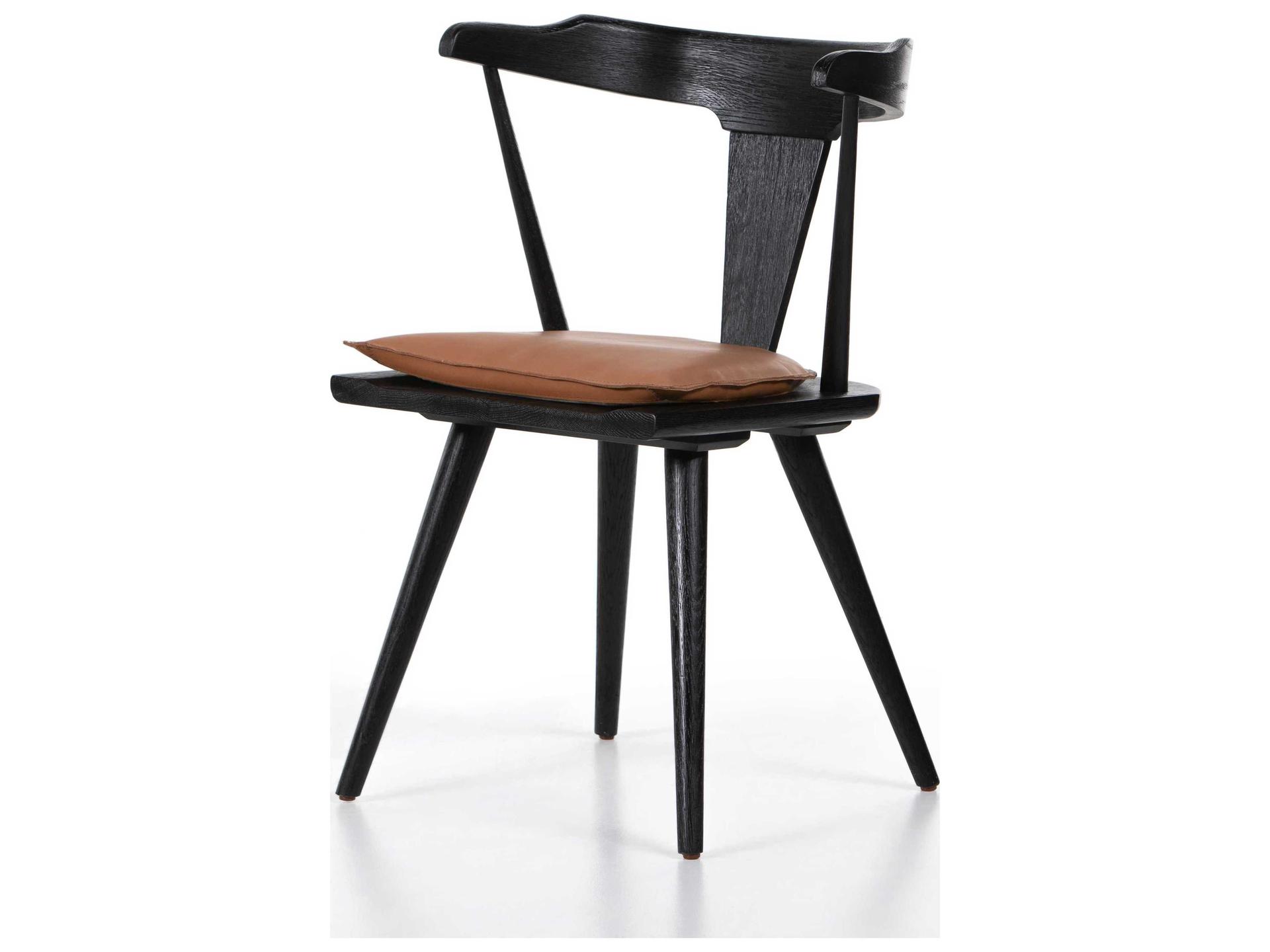 Belfast Ripley Leather Oak Wood Black Upholstered Side Dining Chair