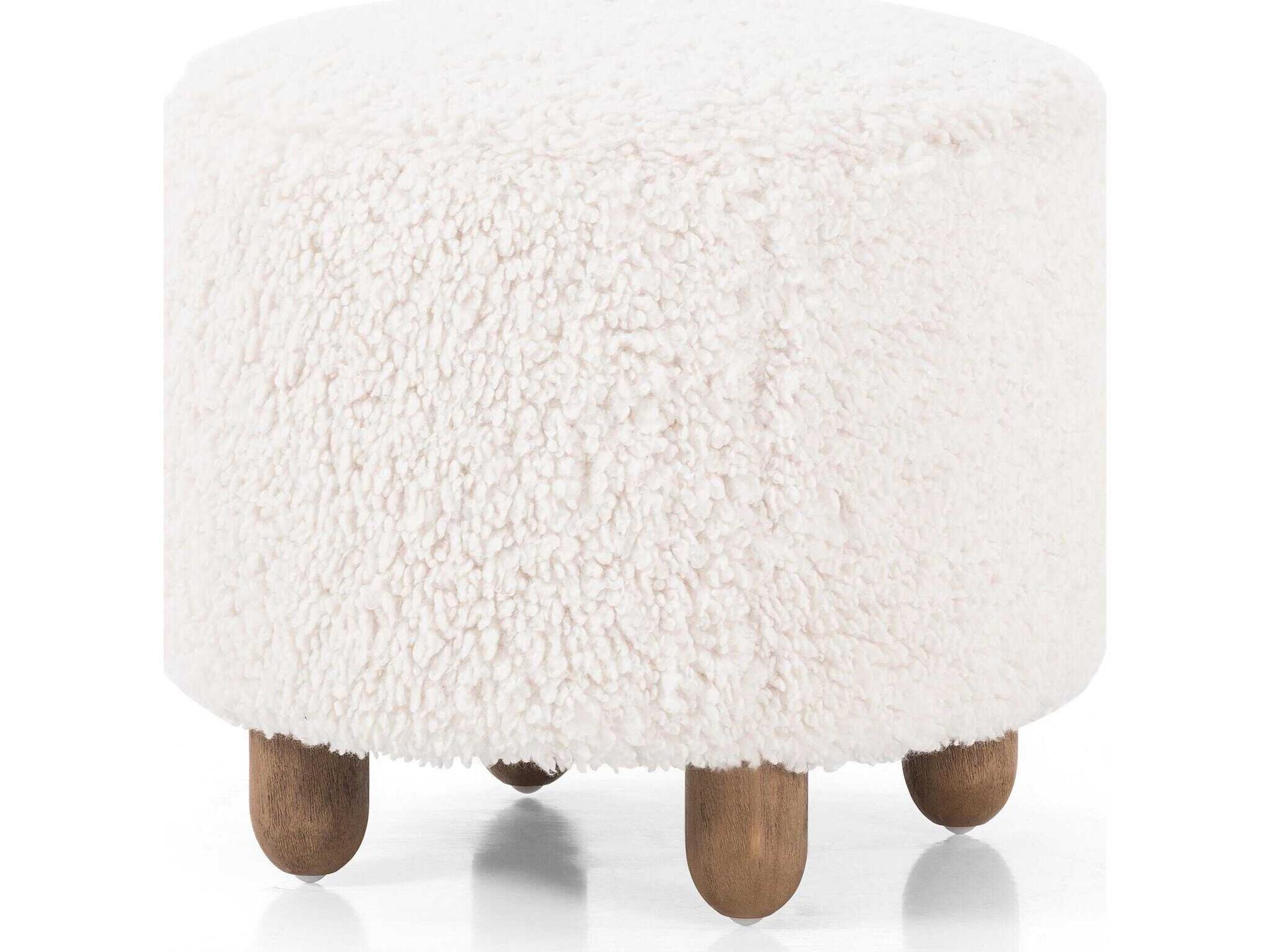 Aniston Round Upholstered Ottoman in Andes Natural Performance Fabric