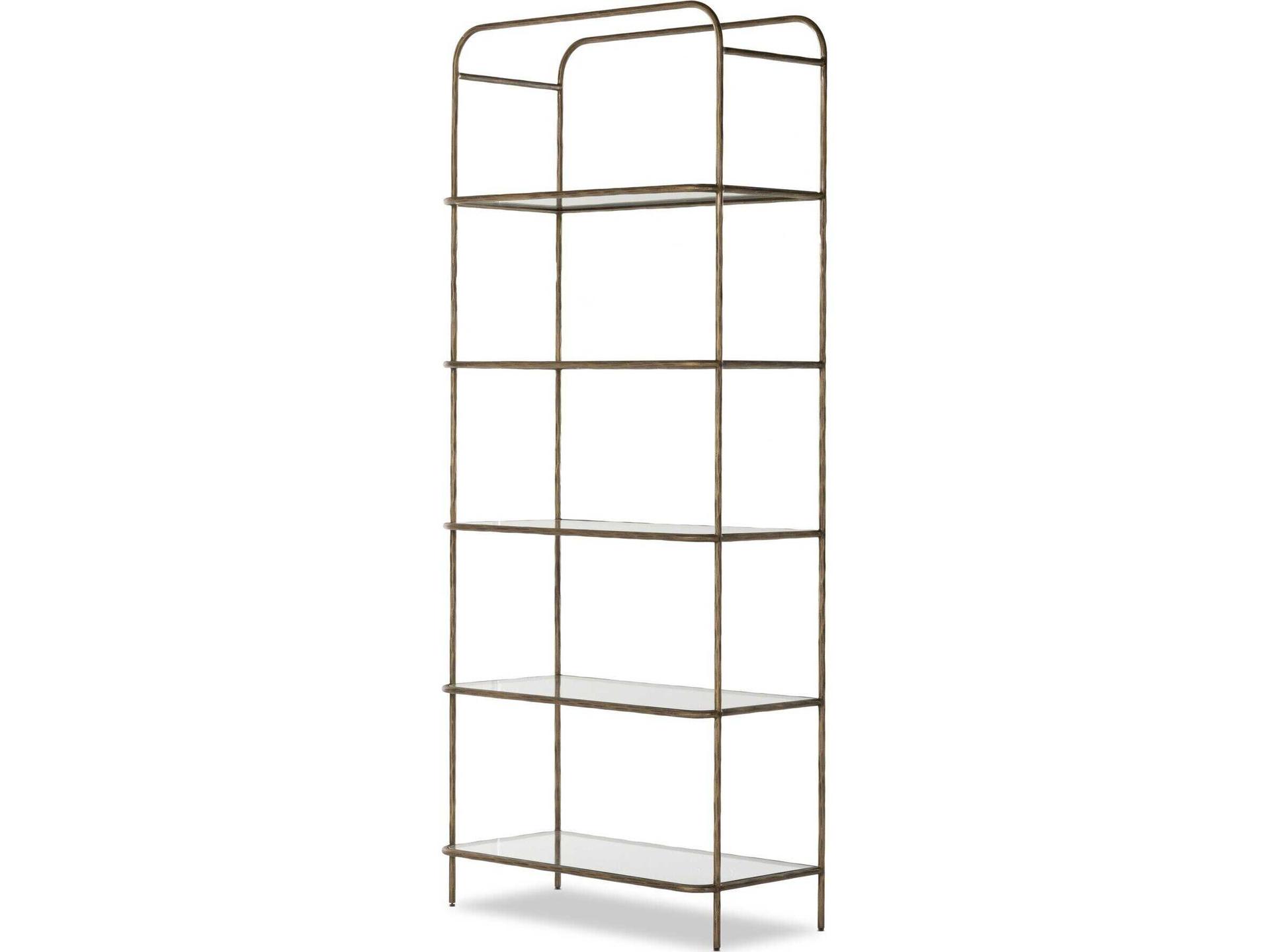 Element Hammered Aged Brass Clear Glass Bookcase