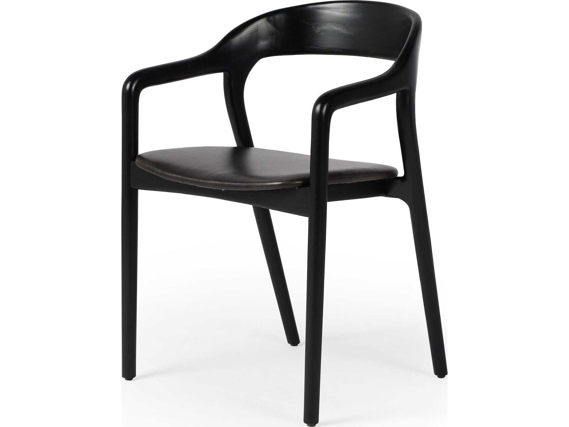Allston Amare Leather Ash Wood Black Upholstered Arm Dining Chair