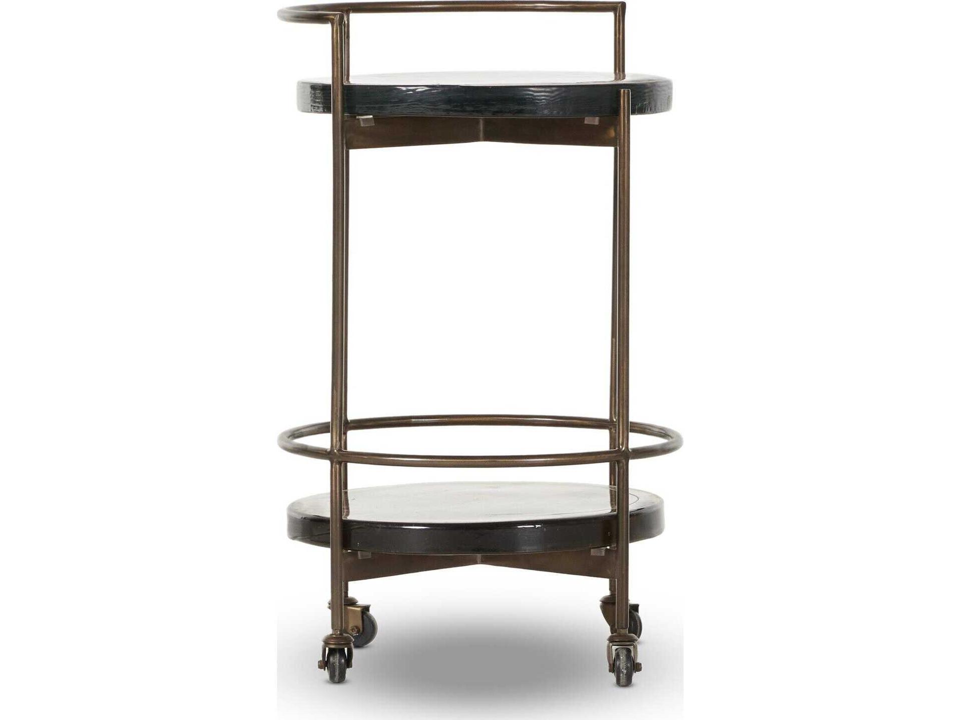 Mira Round Bar Cart in Dark Brass and Smoked Glass