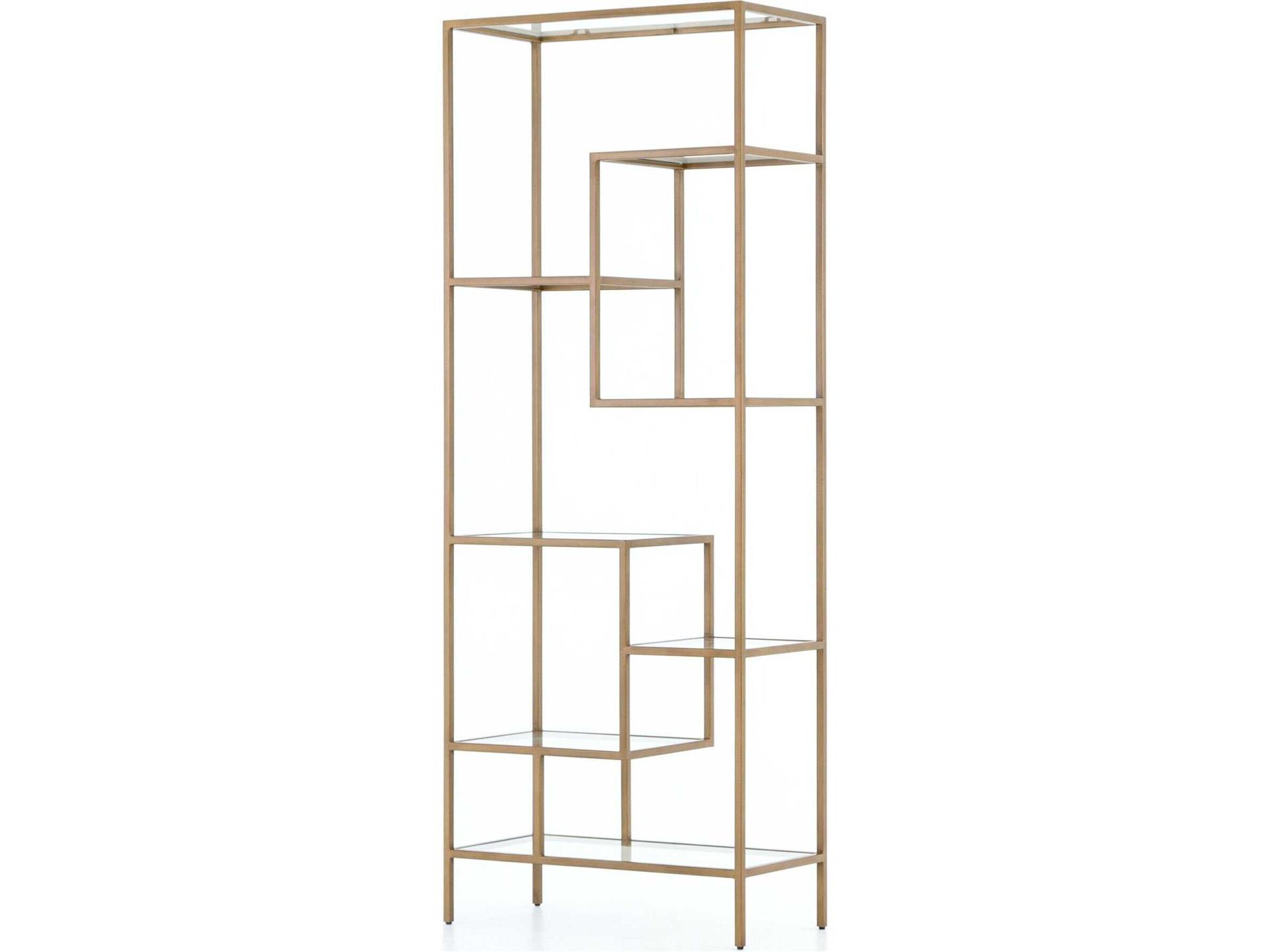 Irondale Antique Brass Tempered Glass Bookcase