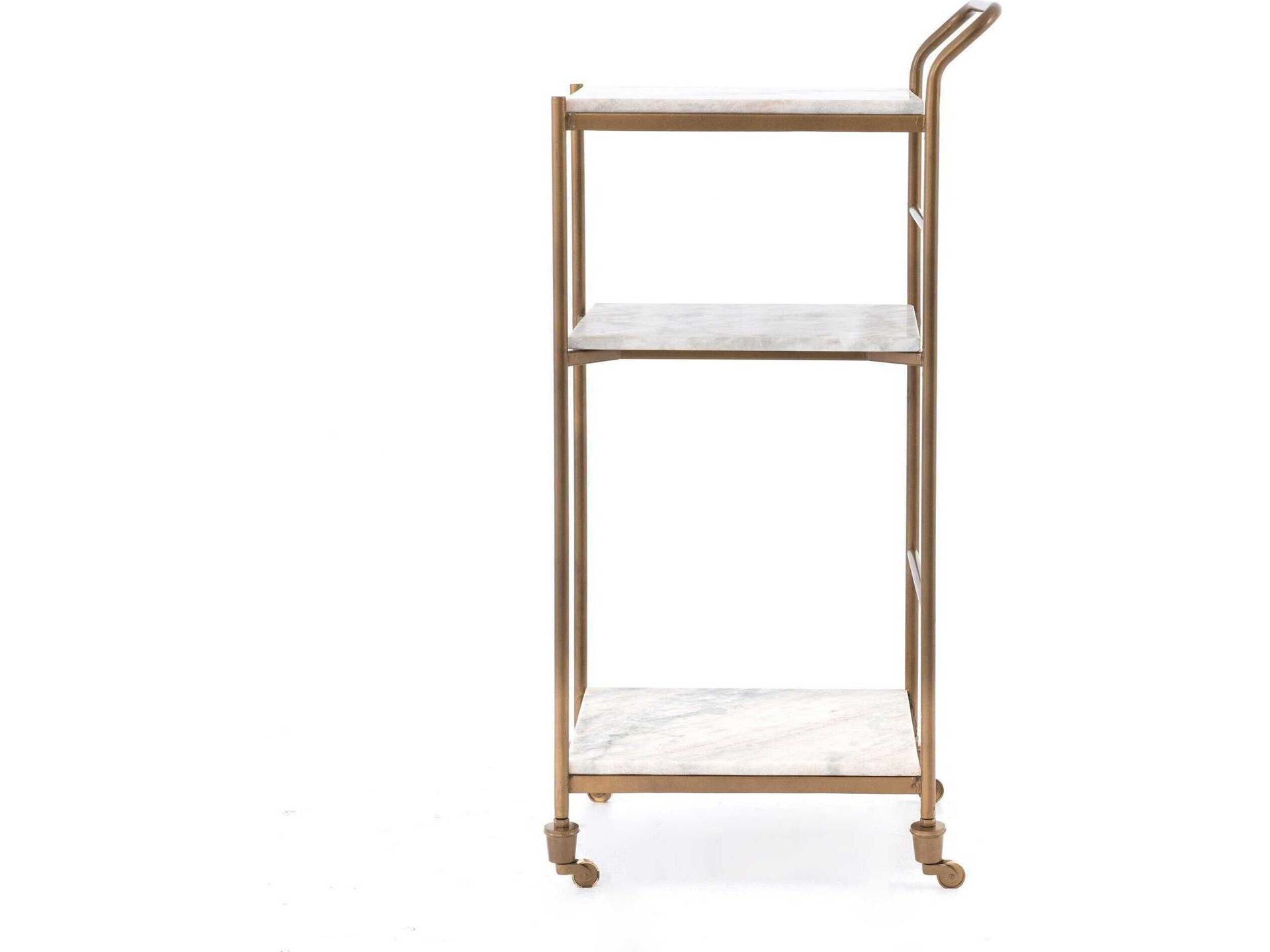 Felix Bar Cart in Antique Brass and White Marble