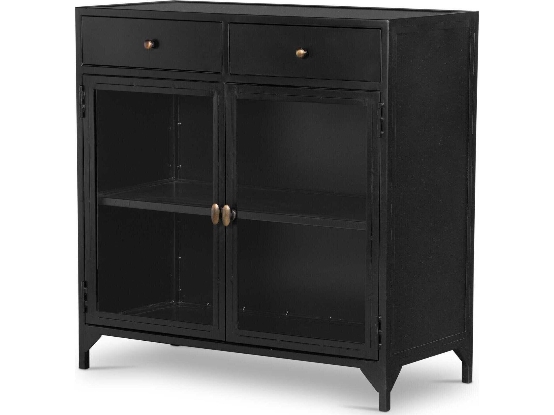Four Hands Belmont Shadow Box 35" Black Tempered Glass Sideboard