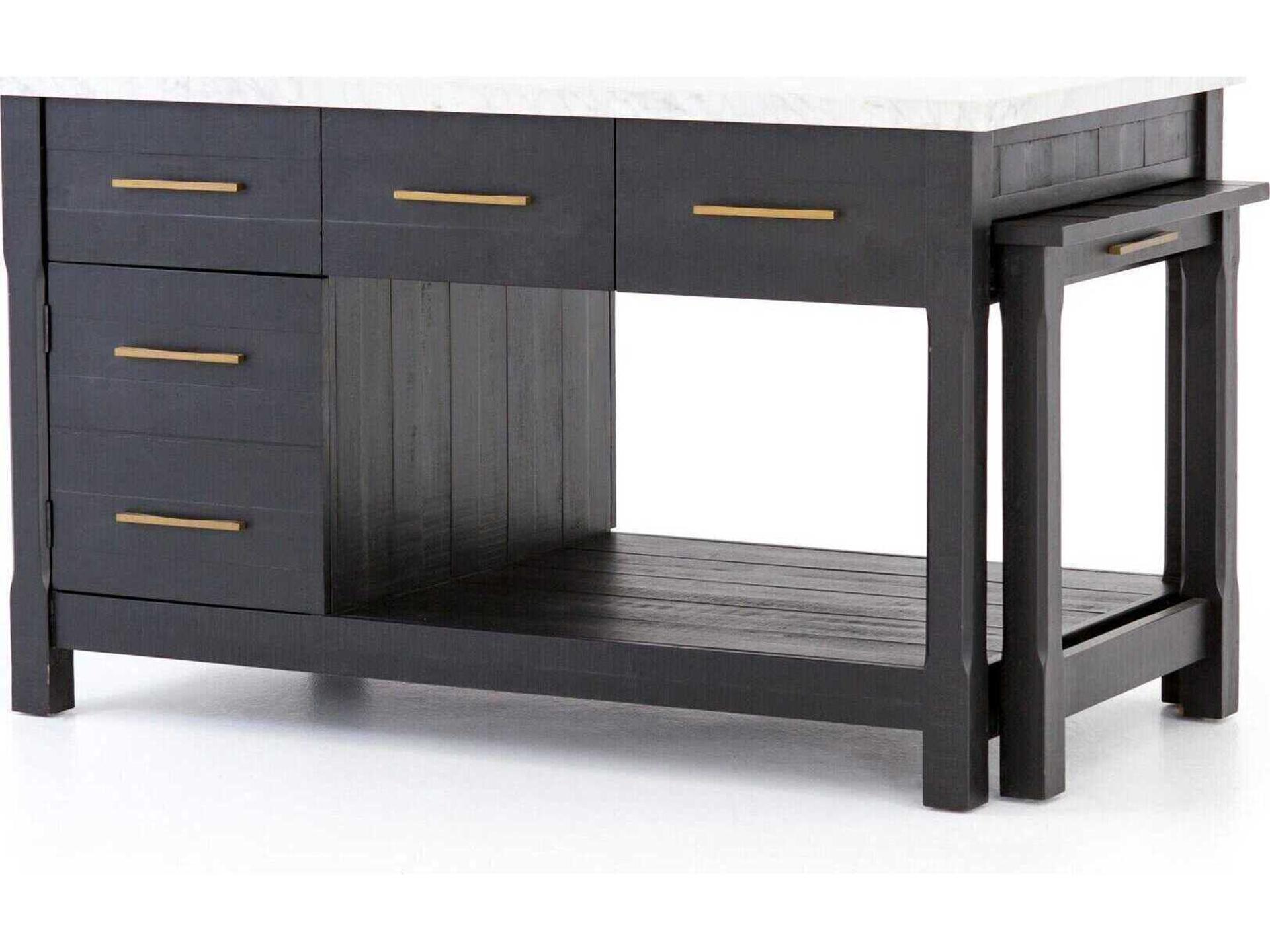 Patten Black Acacia Italian White Marble Bar Cart