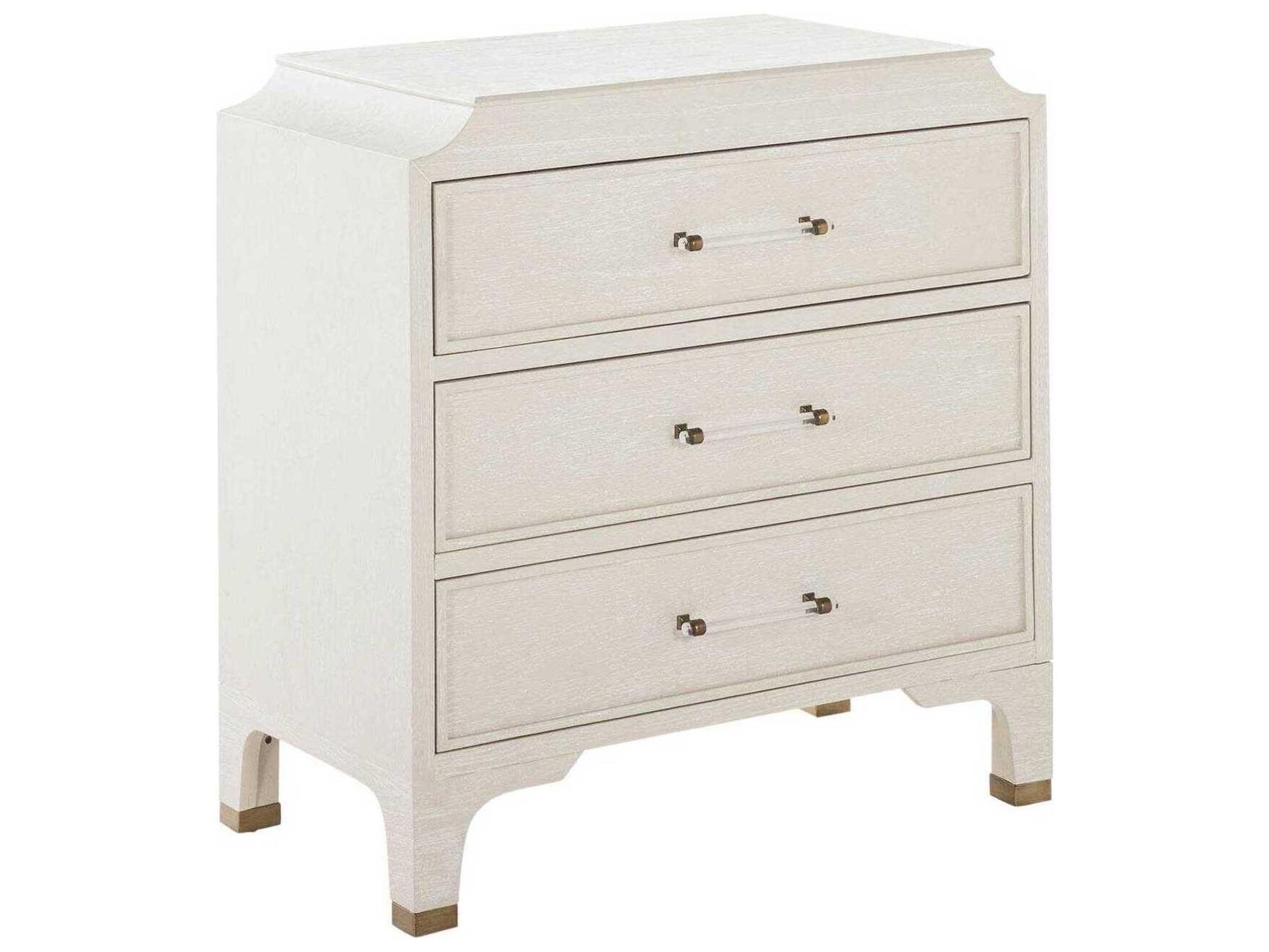 Alexandra 3-Drawer Cerused White Chest with Clear Acrylic and Stained Gold Accents