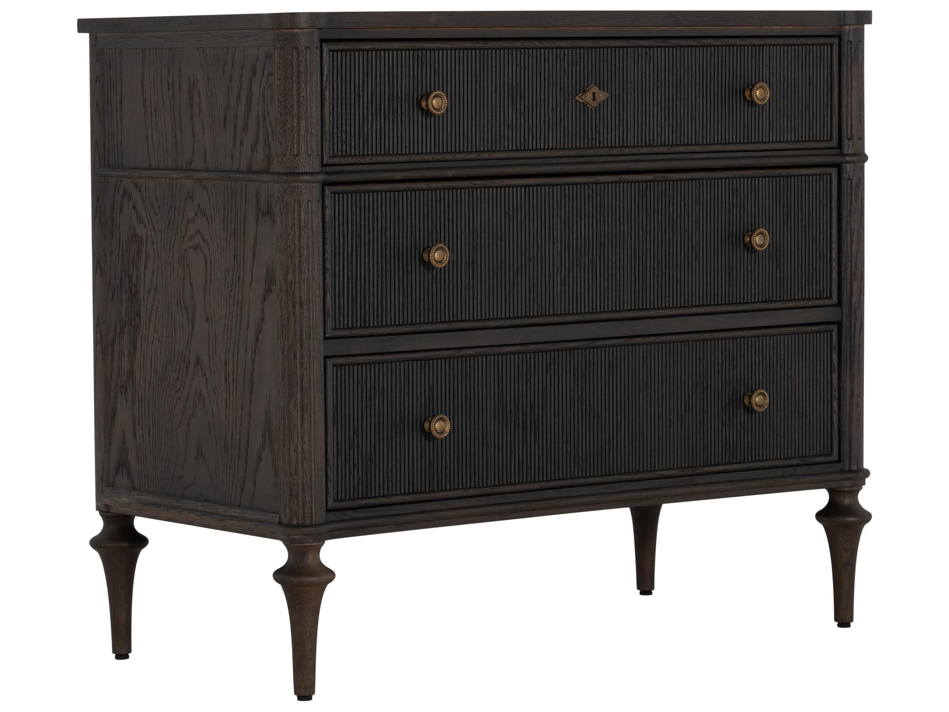 Andrea 3-Drawer Oak Wood Chest in Dark Stained Oak