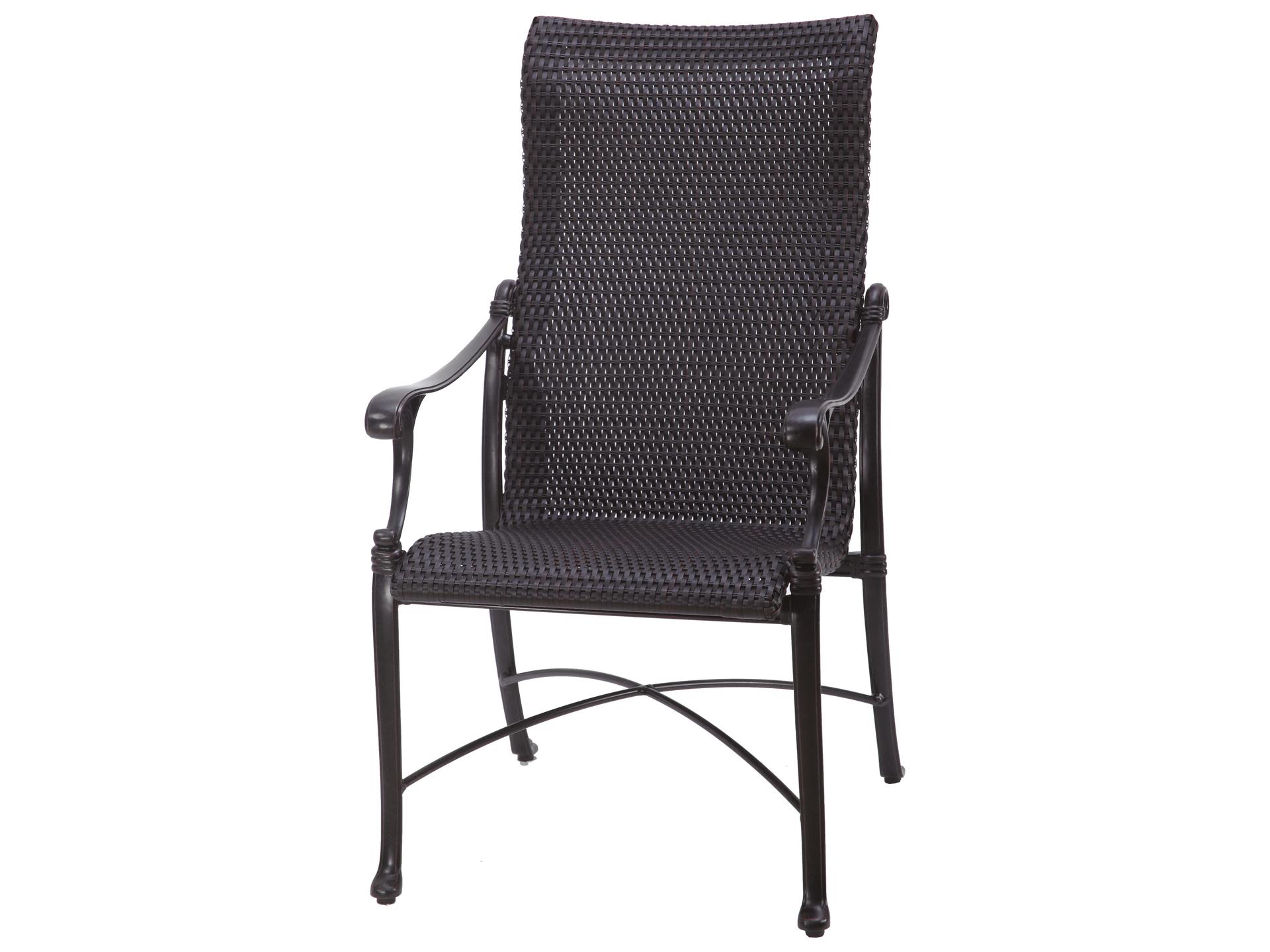 Michigan Woven Cast Aluminum High Back Outdoor Swivel Rocker Dining Arm Chair Vintage Finish