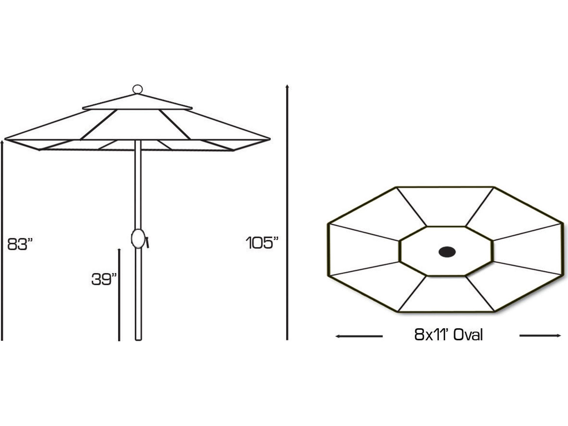 Galtech Quick Ship Aluminum 8 x 11 Foot Oval Crank Lift Auto Tilt Outdoor Umbrella