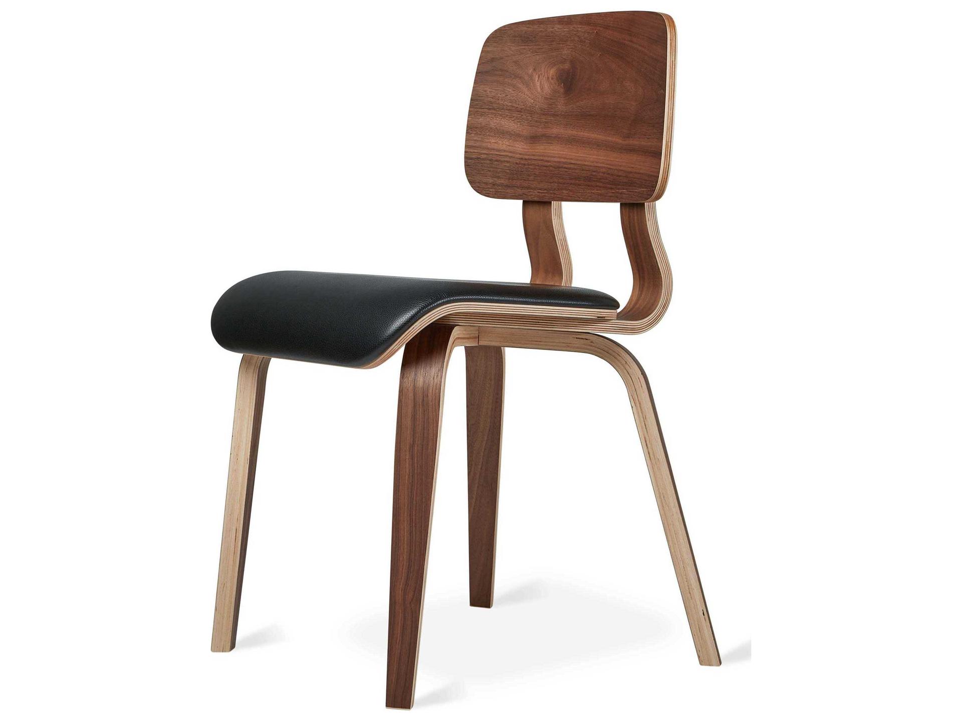 Cardinal Leather Walnut Wood Black Upholstered Side Dining Chair