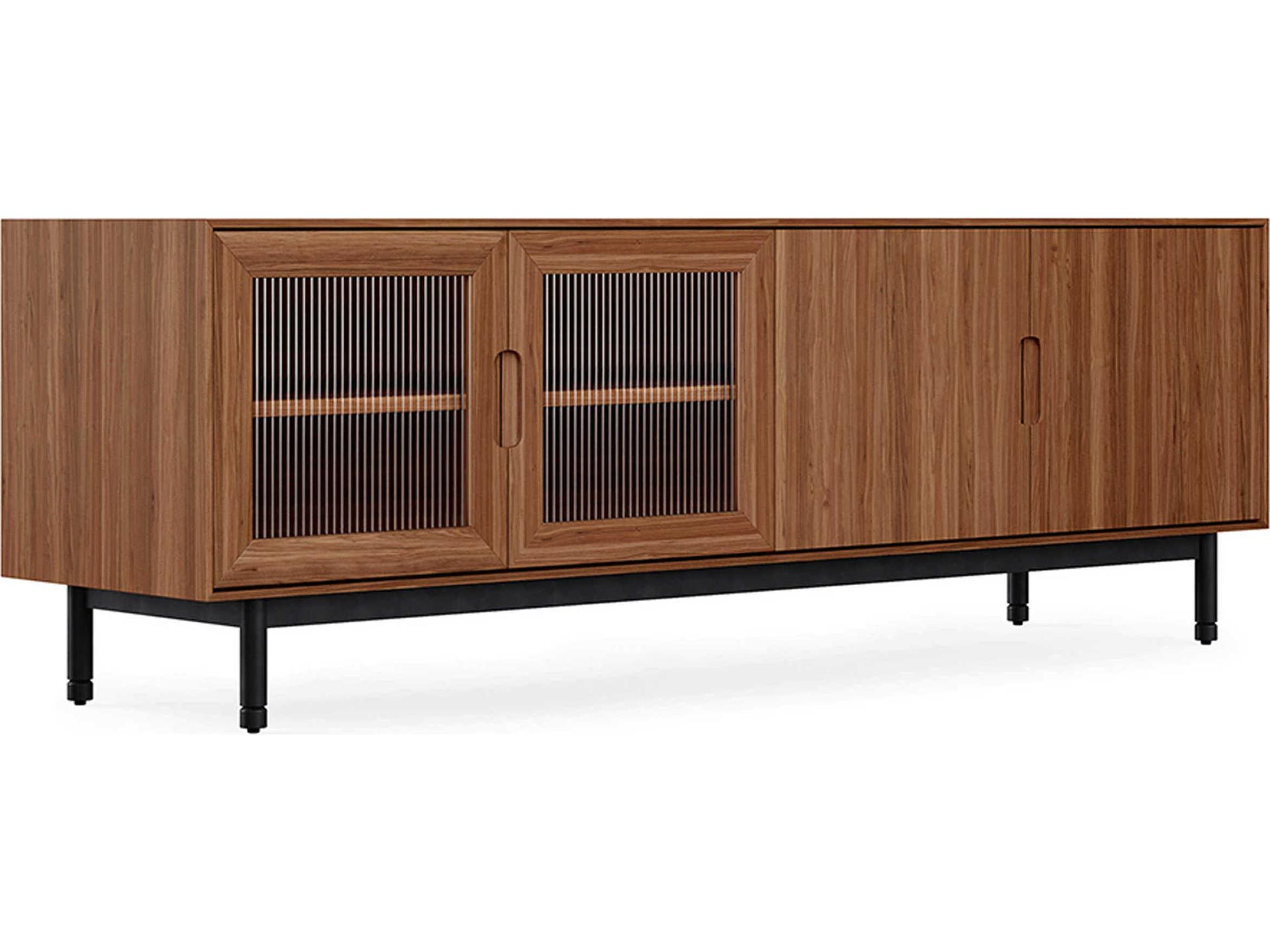 Munro 72-Inch Walnut Wood Credenza Sideboard with Fluted Glass
