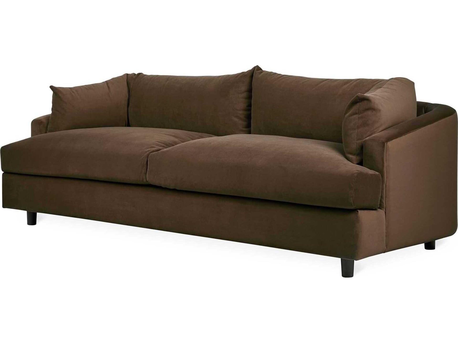 Gus Modern Thalia 3-Seat Velvet Cocoa Sofa in 1970s Italian Modernism Style