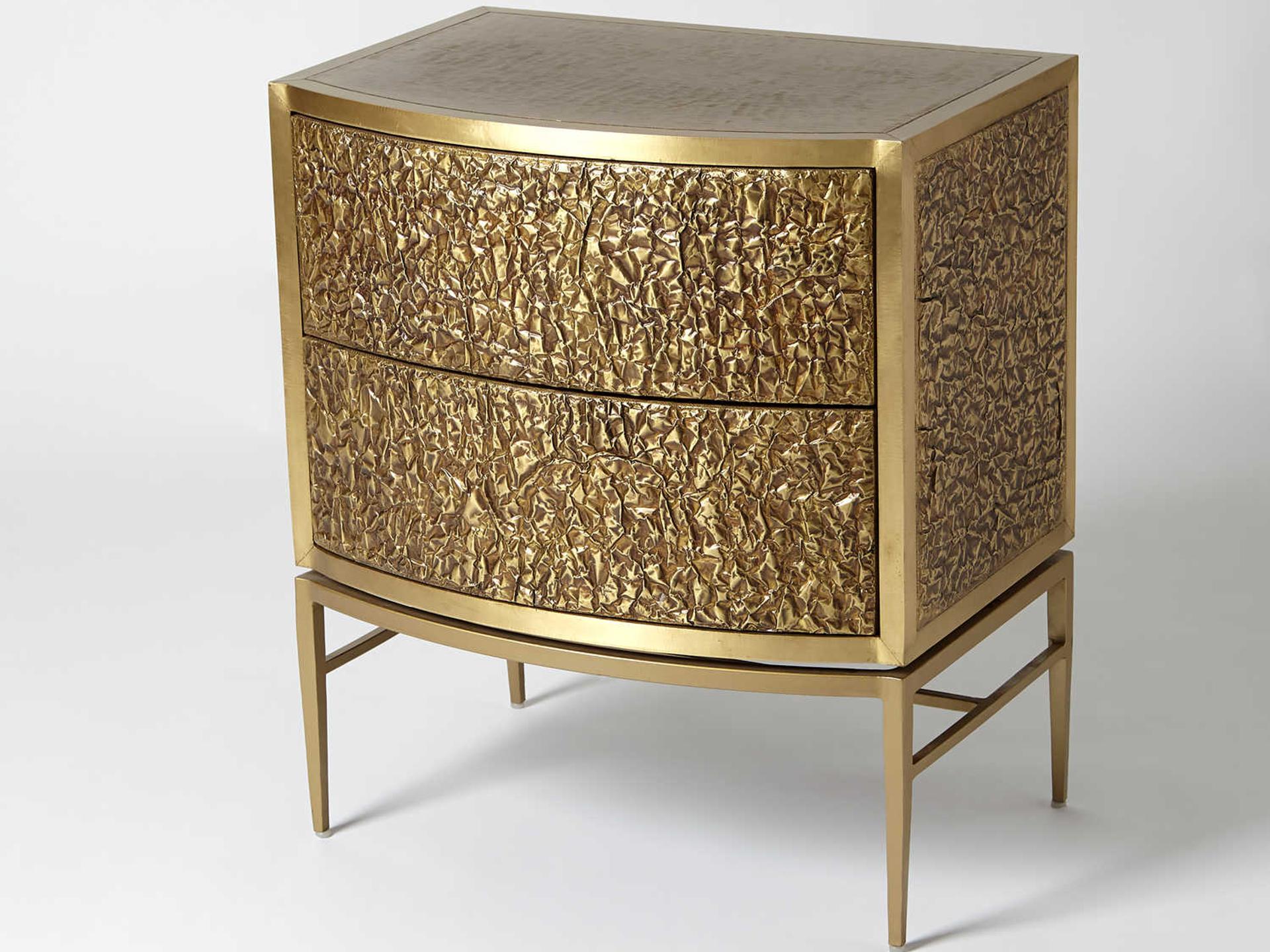 2-Drawers Gold Chest Nightstand with Crinkle Texture