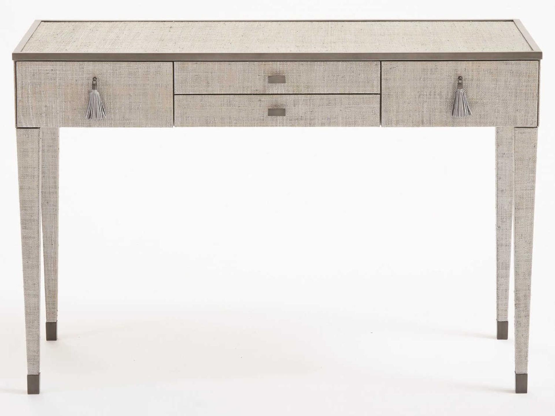 Argento Pewter Vanity Desk with Raffia Covering