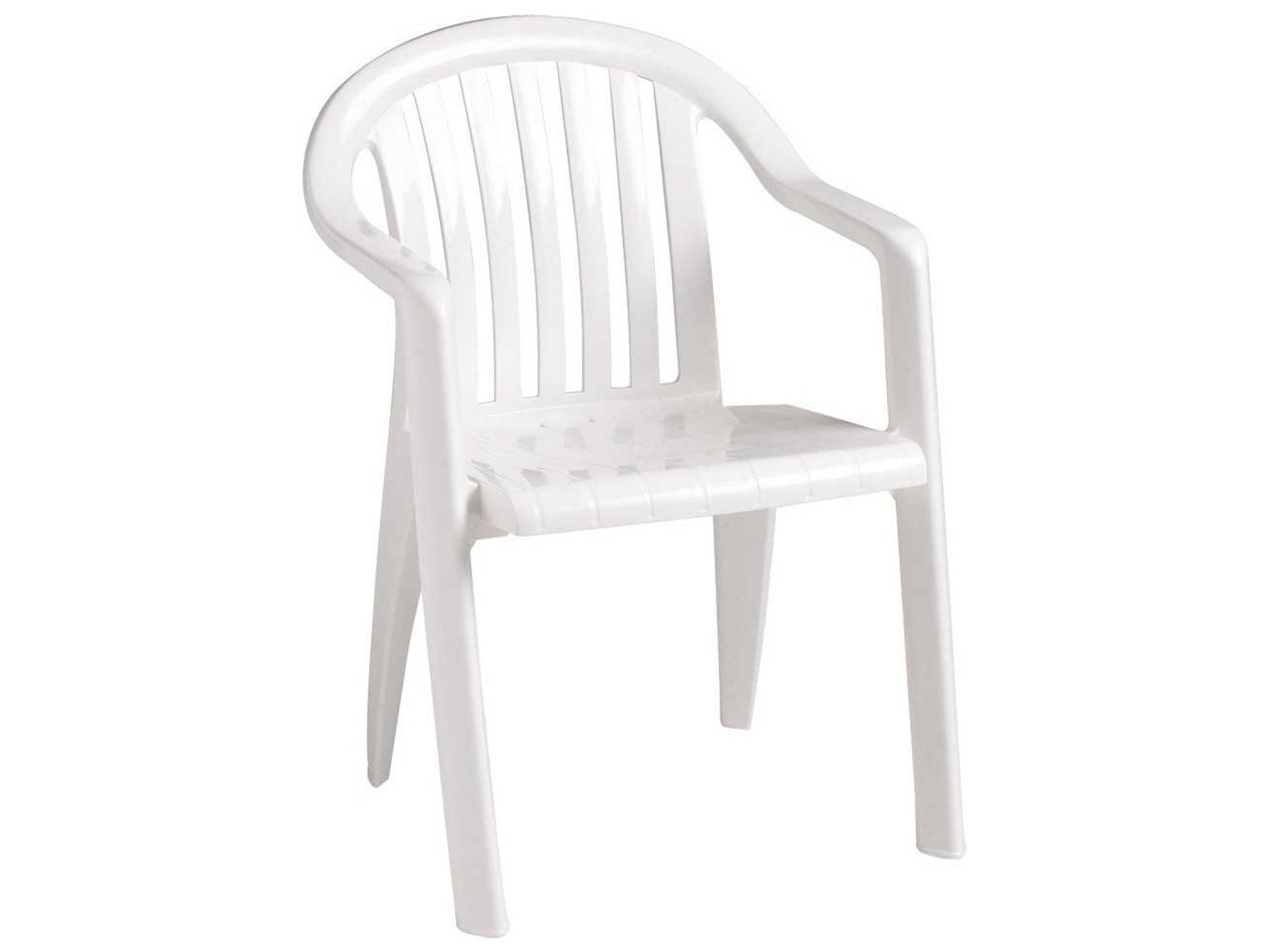Grosfillex Miami Resin White Lowback Stacking Outdoor Patio Dining