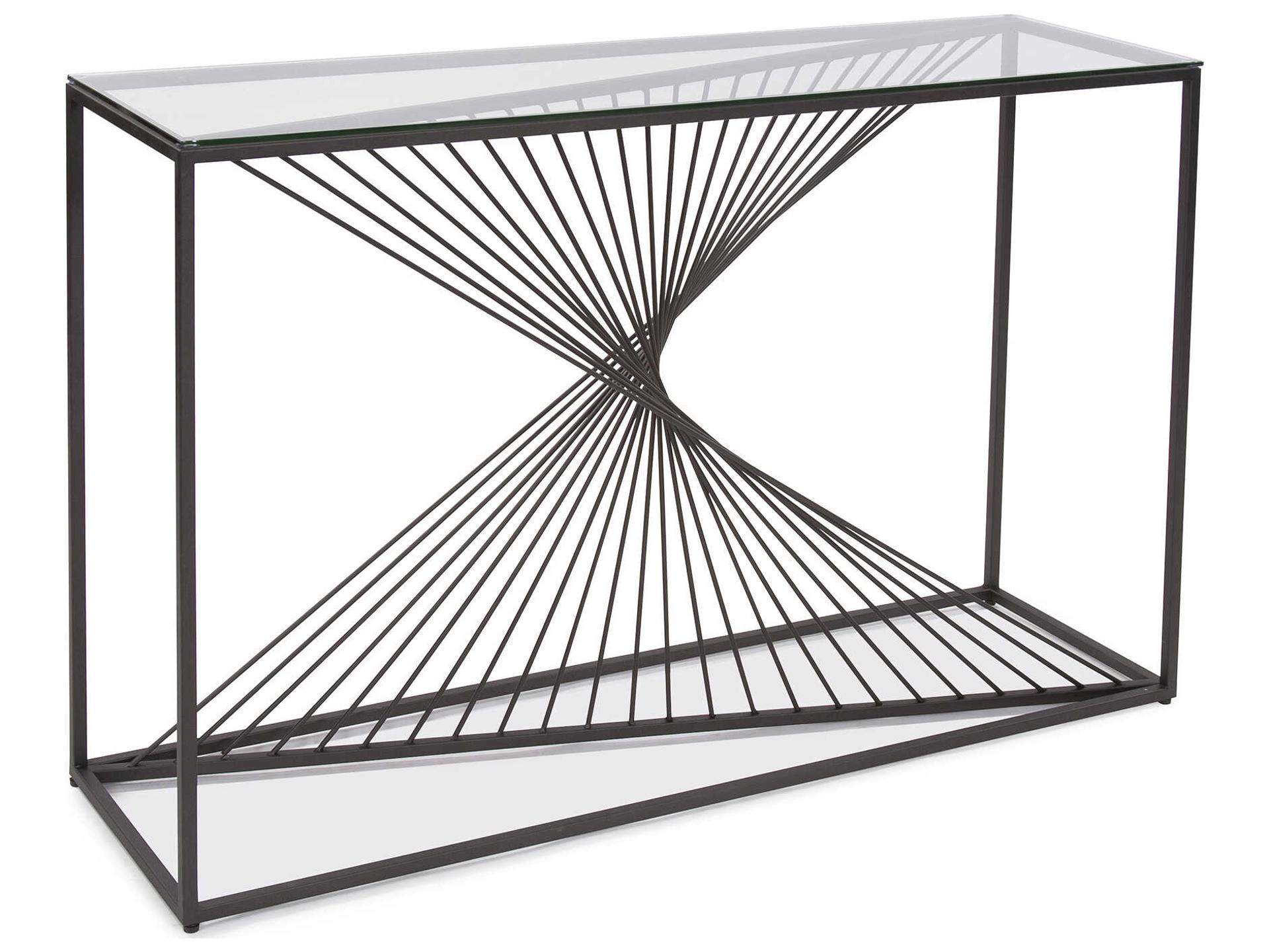 Howard Elliott Optical Twist Rectangular Glass Graphite Console Table
