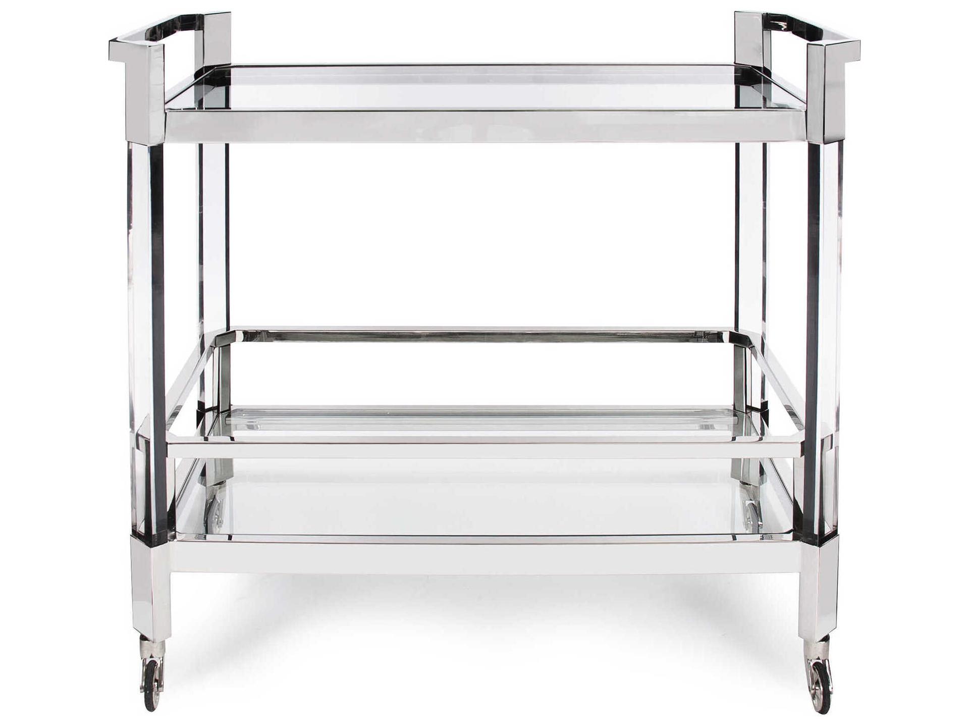 Howard Elliott Stainless Steel and Acrylic Bar Cart Glass Silver Bar Cart