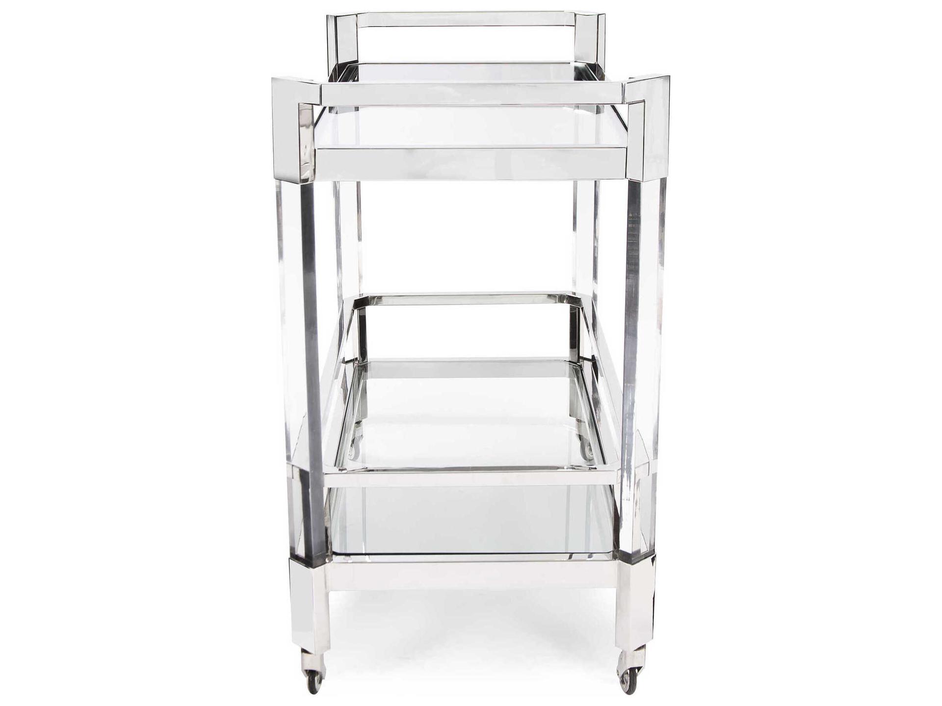 Howard Elliott Stainless Steel and Acrylic Bar Cart Glass Silver Bar Cart