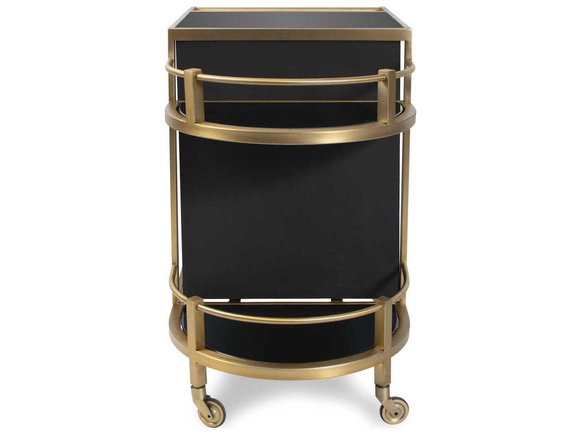 Howard Elliott Maurizio Glass Brushed Black Bar Cart
