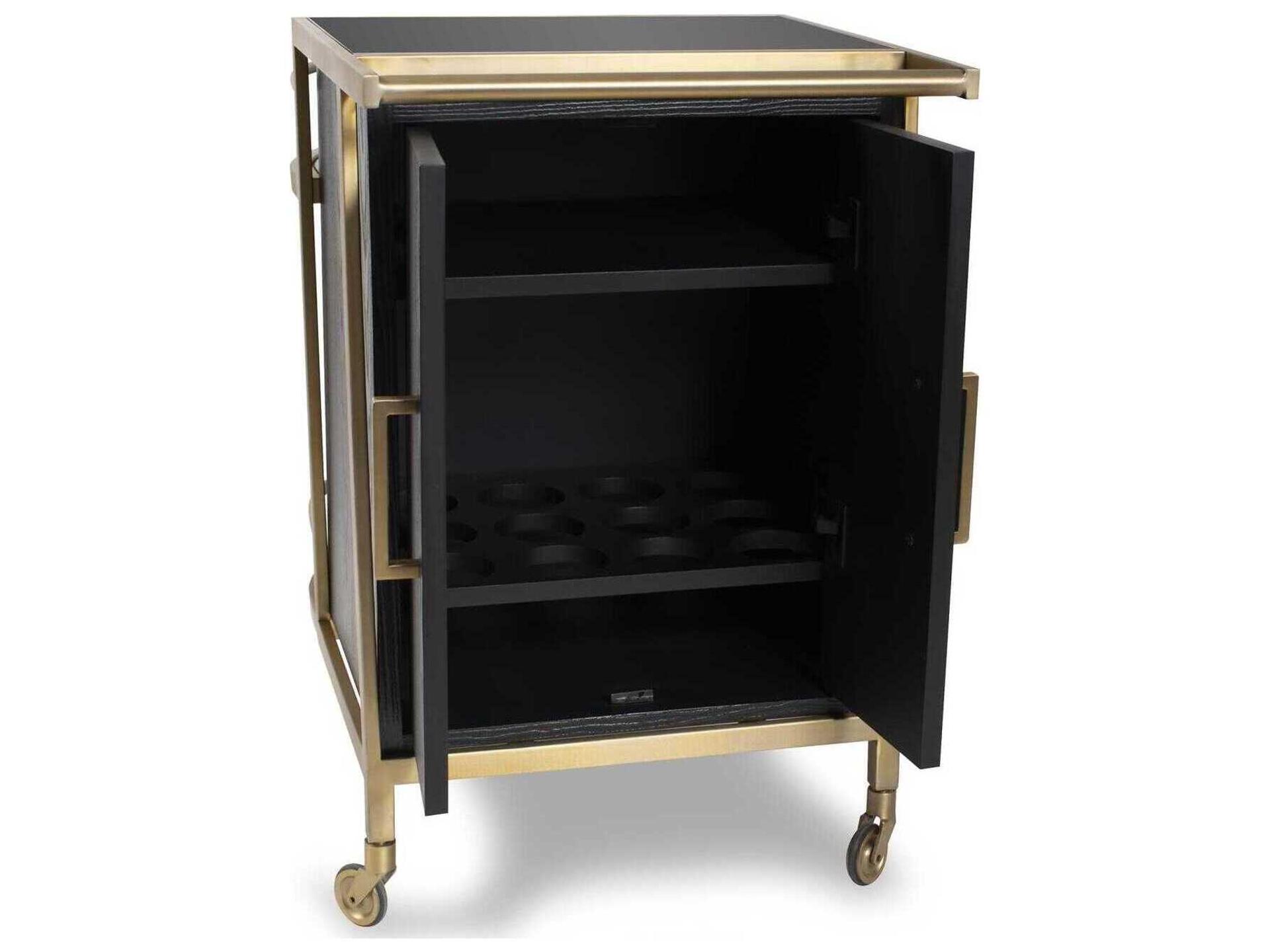 Howard Elliott Maurizio Glass Brushed Black Bar Cart