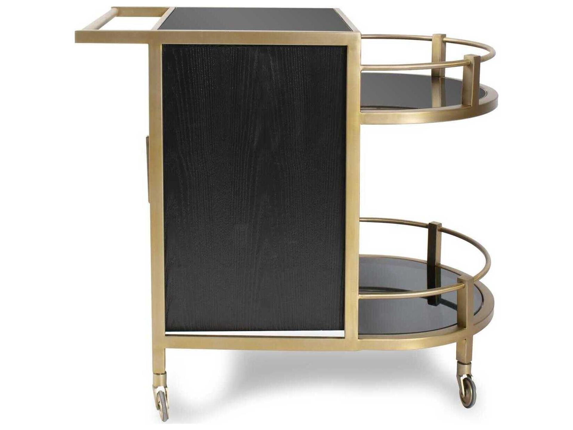 Howard Elliott Maurizio Glass Brushed Black Bar Cart