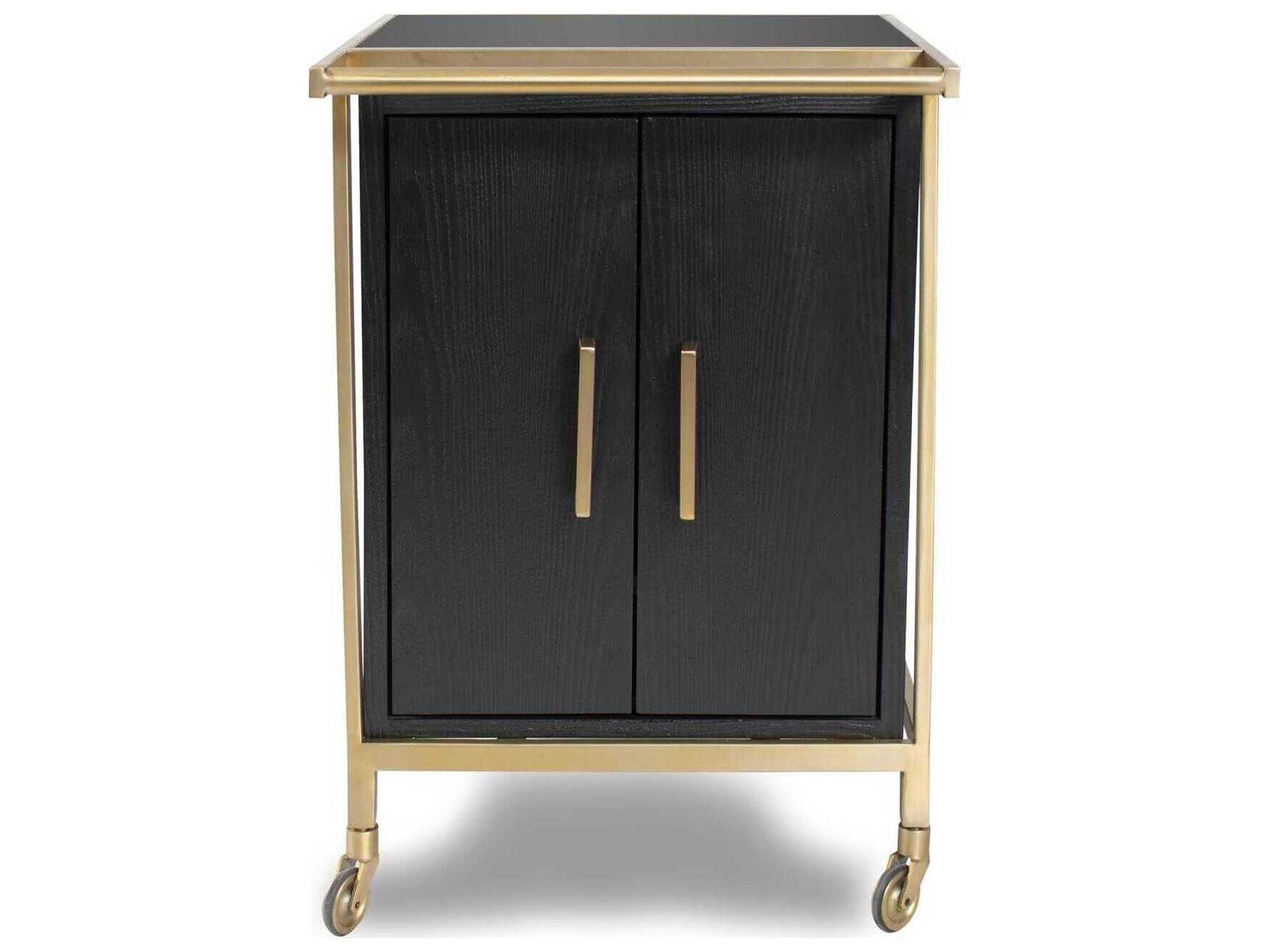 Howard Elliott Maurizio Glass Brushed Black Bar Cart