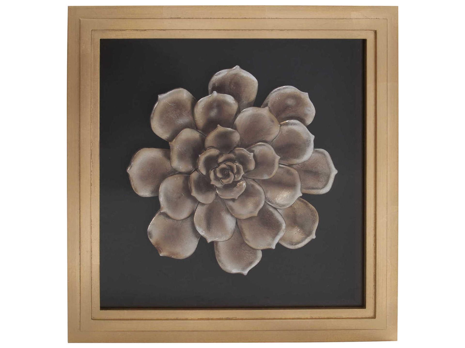 Antique Gold Camellia Flower Wood Wall Art