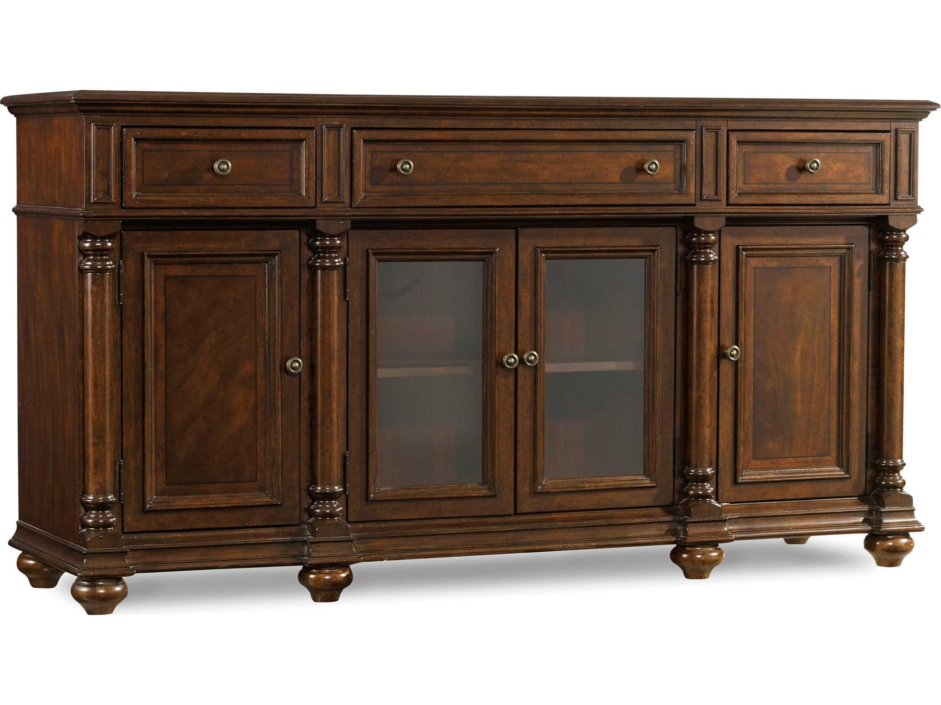 Leesburg 72-Inch Wide Mahogany Wood Buffet with Glass Doors