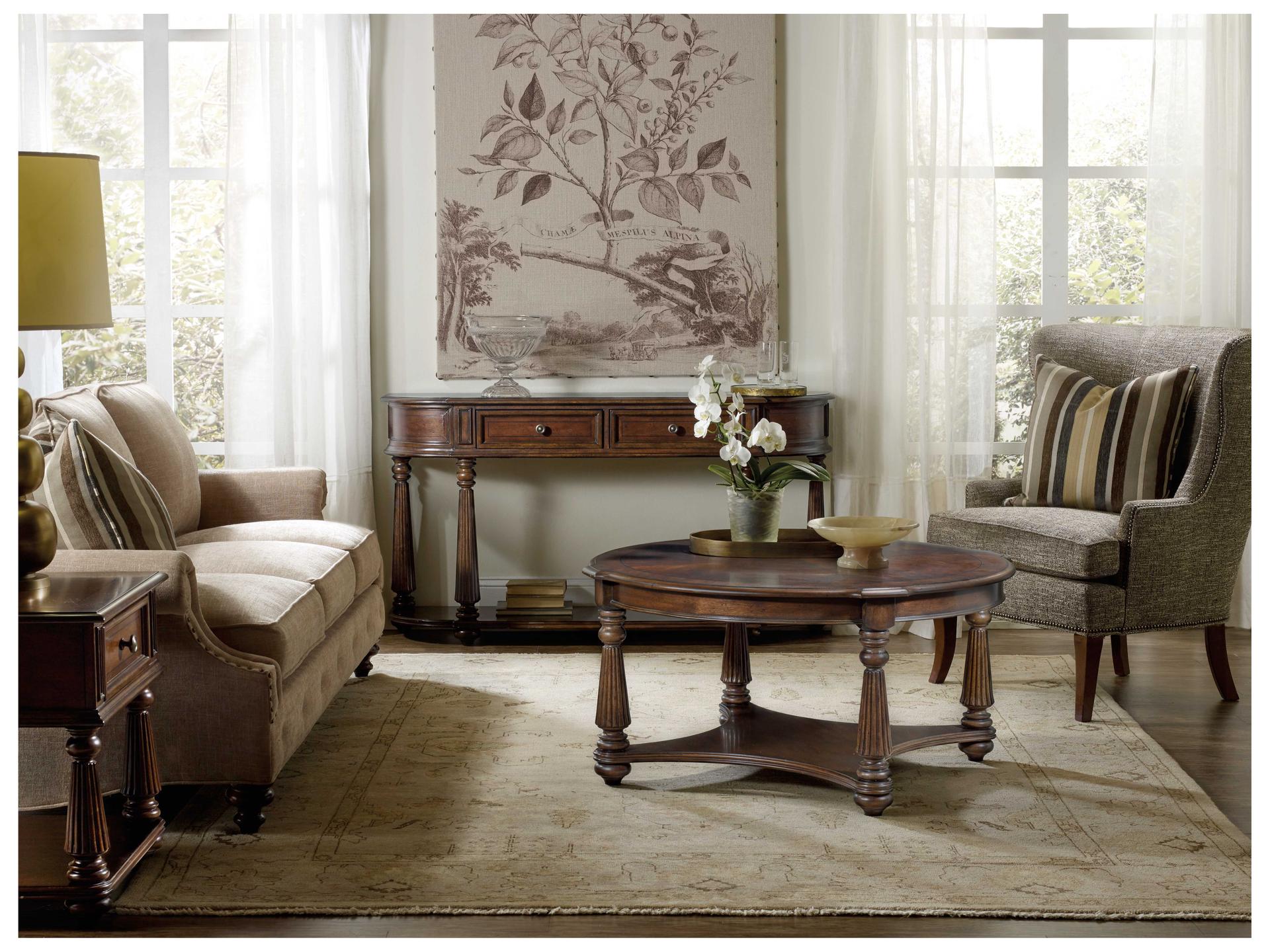 Hooker Furniture Leesburg Hall Demilune Features A Rich Dark Wood Console Table