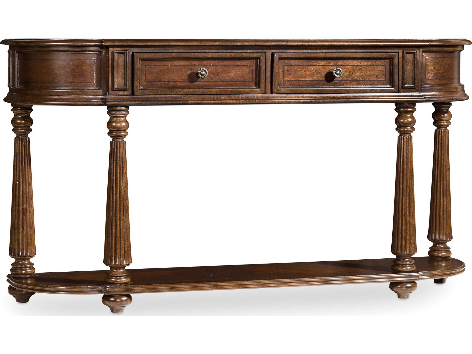 Hooker Furniture Leesburg Hall Demilune Features A Rich Dark Wood Console Table