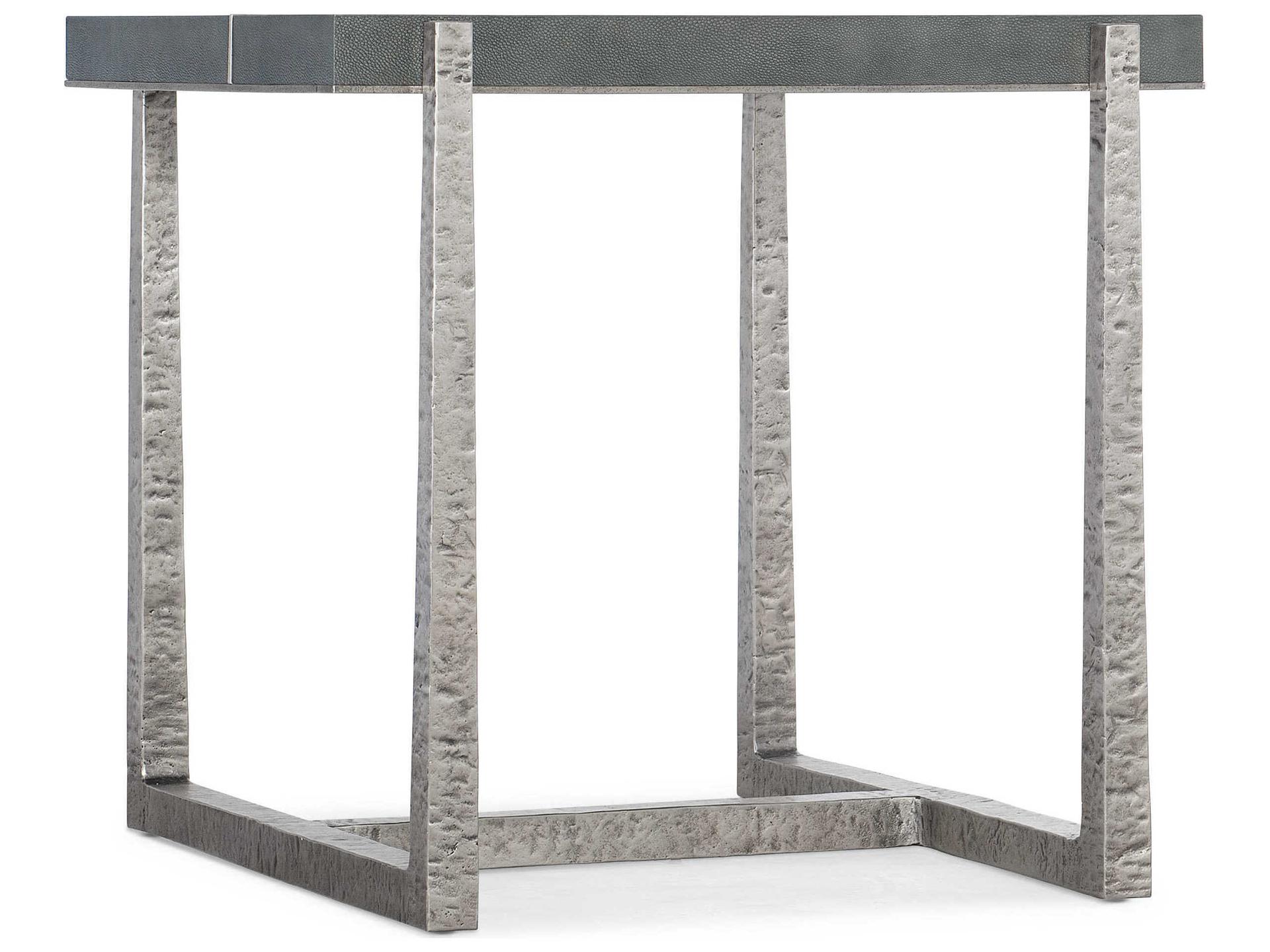 Chapman Square Faux Shagreen End Table in Gray Pewter
