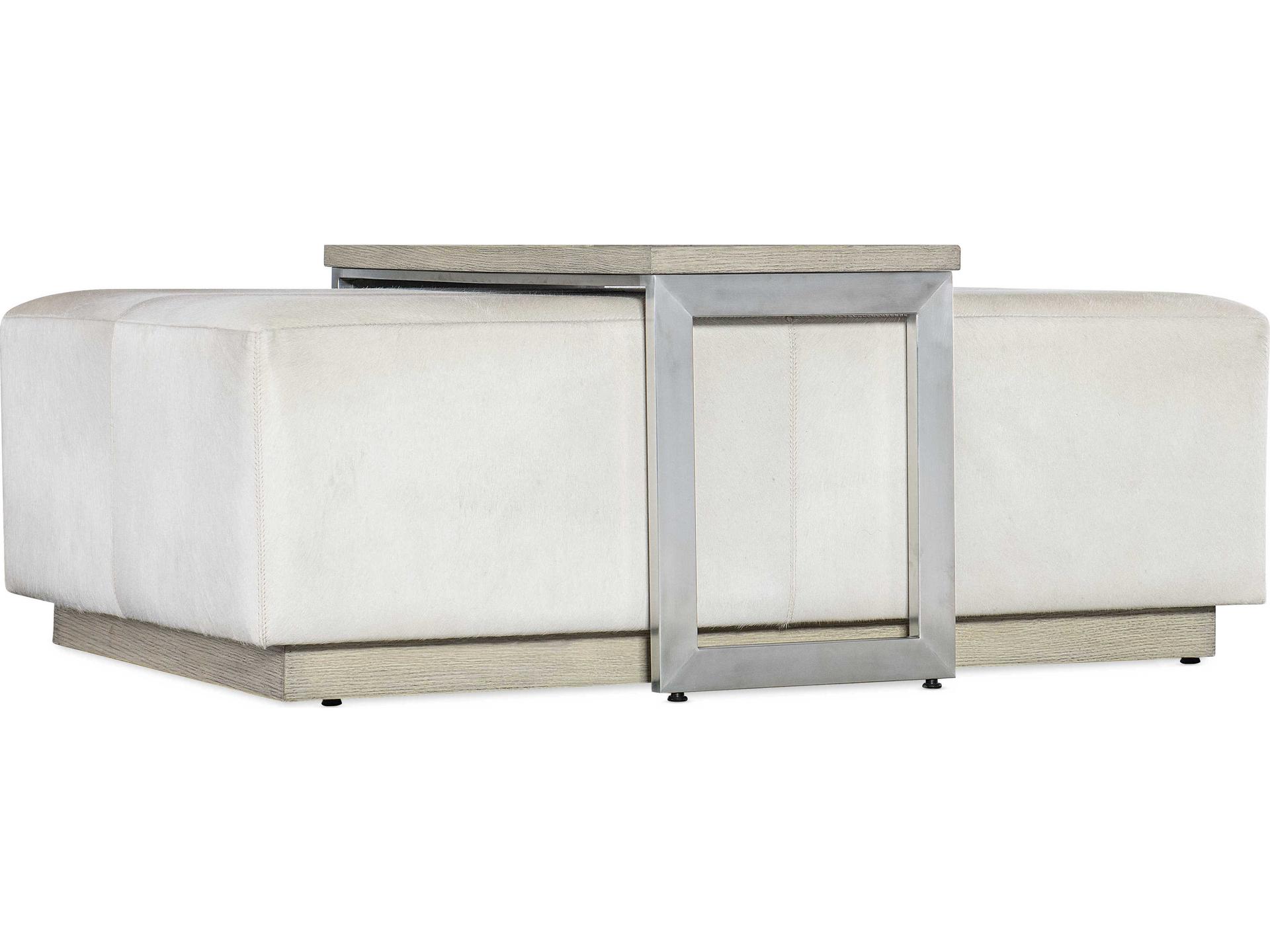 Melange Bridged Rectangle Coffee Table in Cream Leather and Light Wood