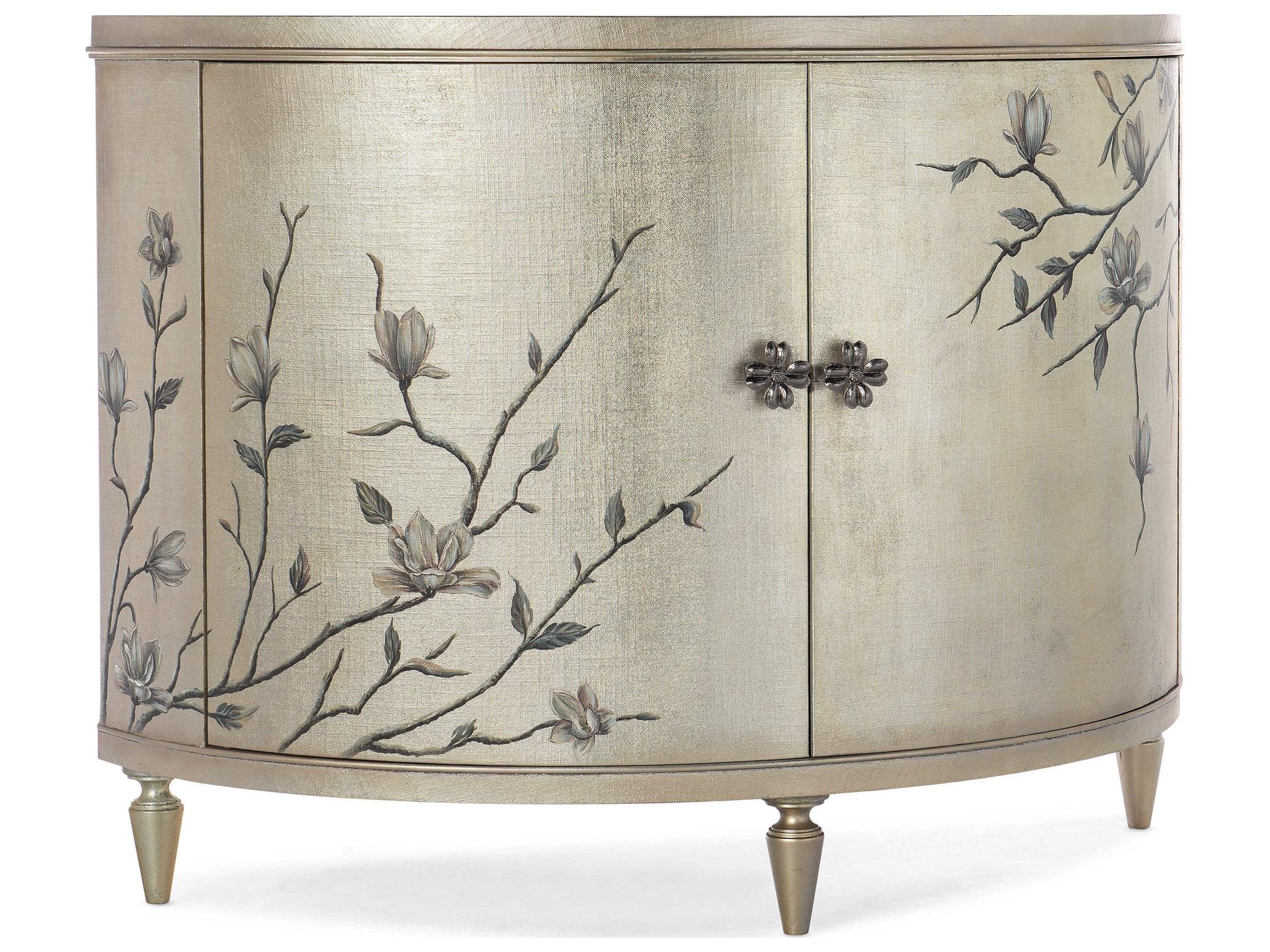 Melange Marguerite Two Door Demilune Chest in Champagne Leaf Linen