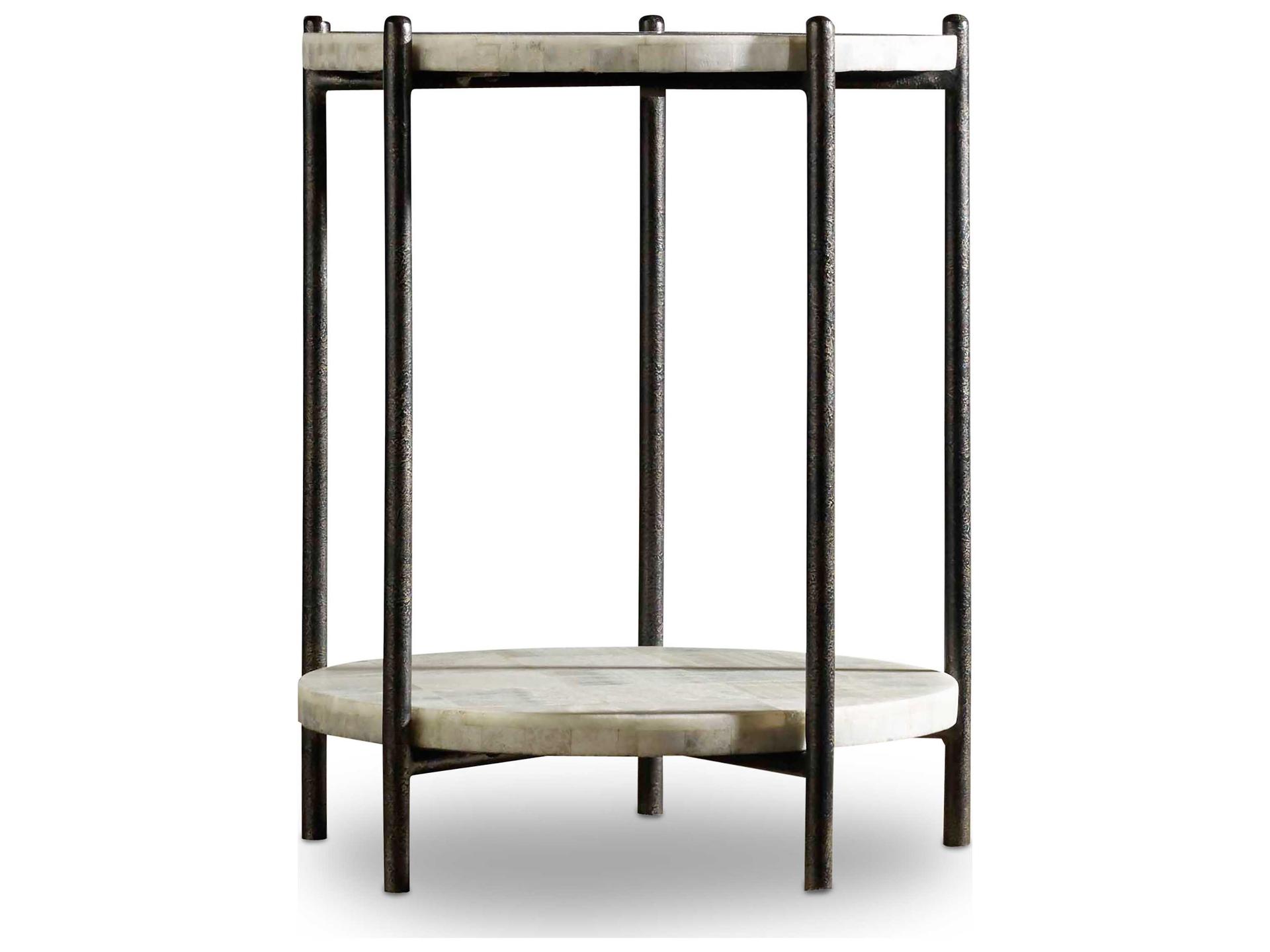 Melange Blythe Round Accent Table in Black Metal and White Onyx