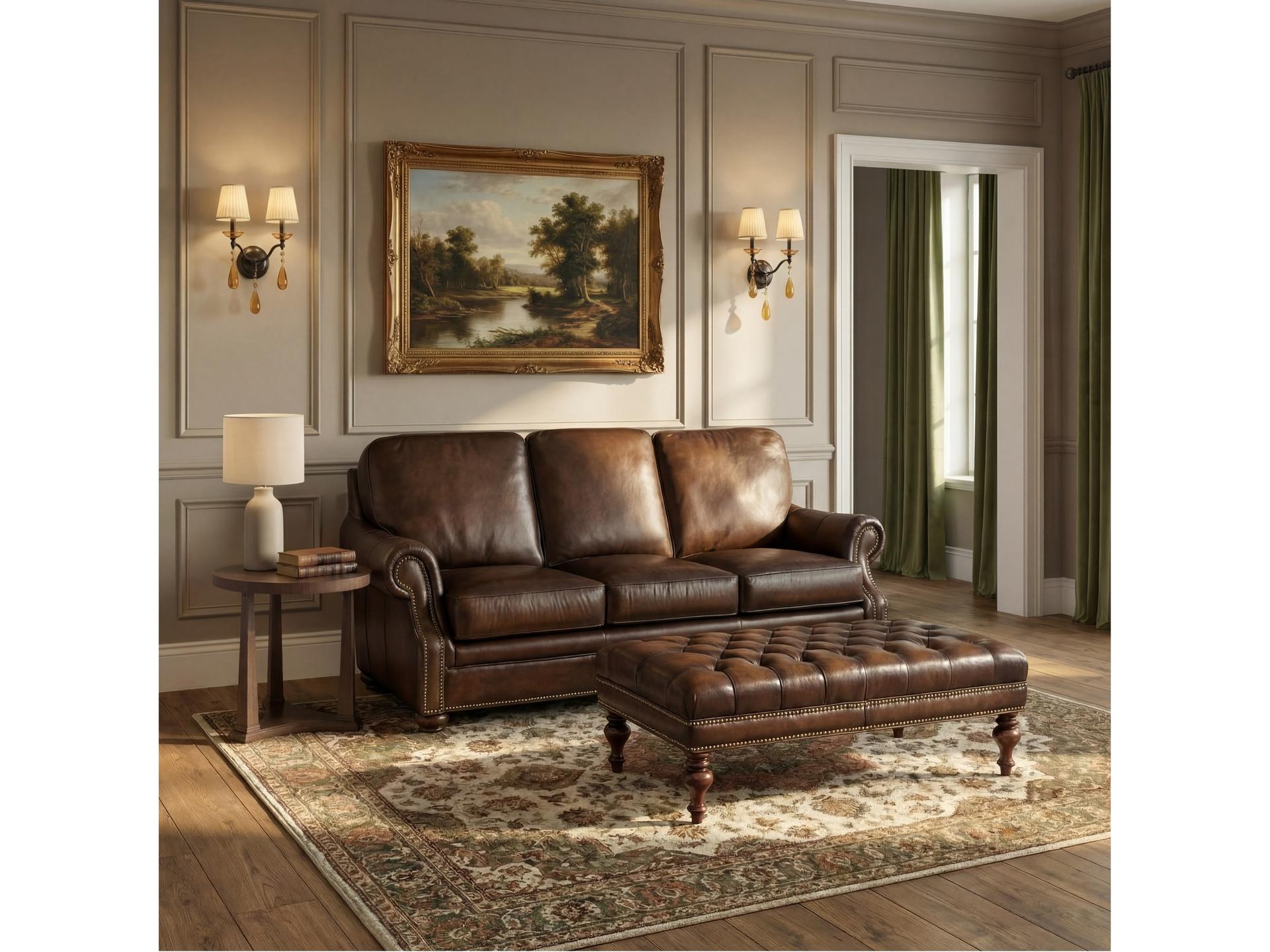 Hooker Furniture Sarzana Fortess Tufted Cocktail Dark Wood Brown Leather Ottoman