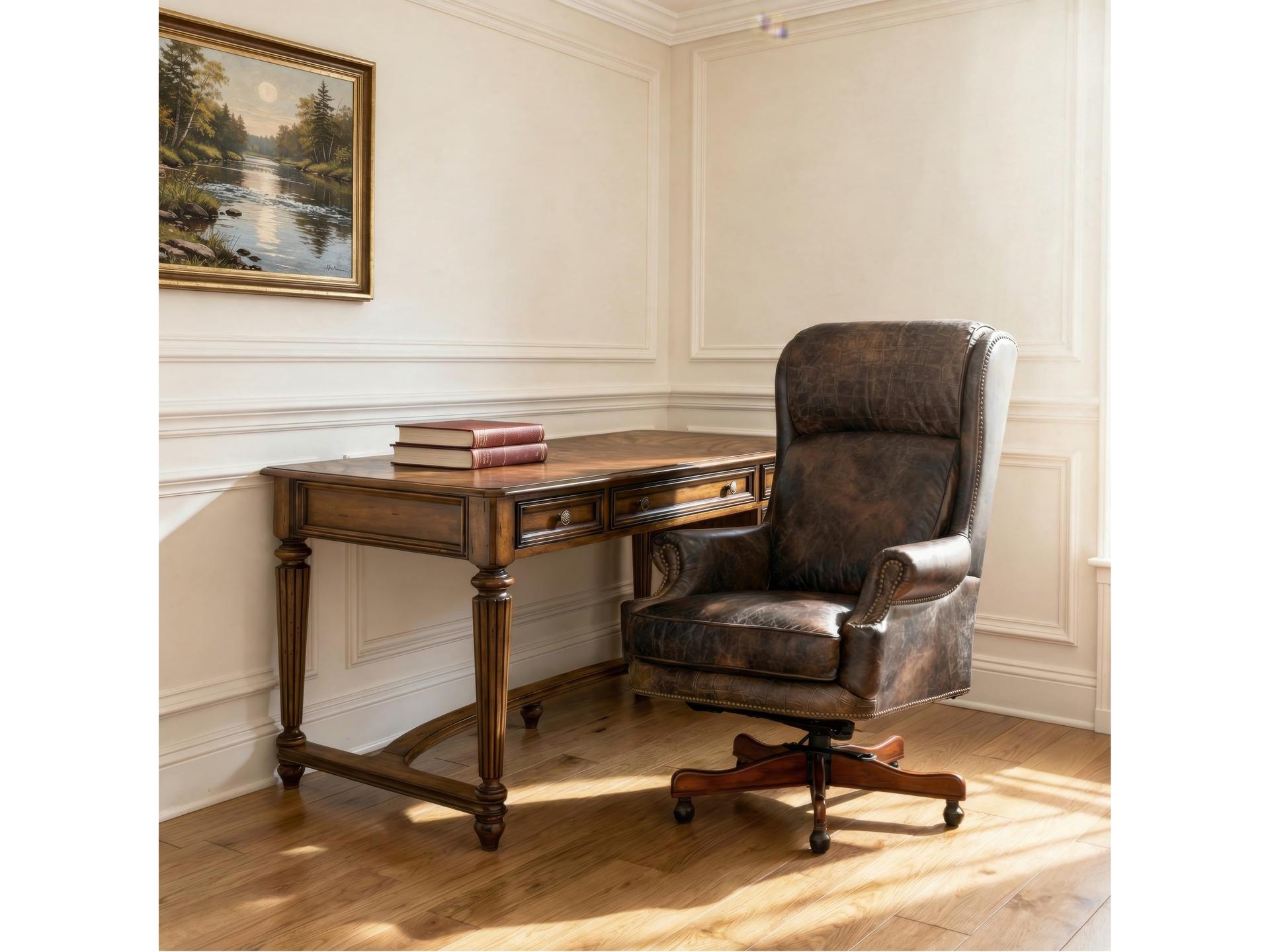 Hooker Furniture Old Saddle Fudge Brown Leather Adjustable Swivel Tilt Executive Desk Chair