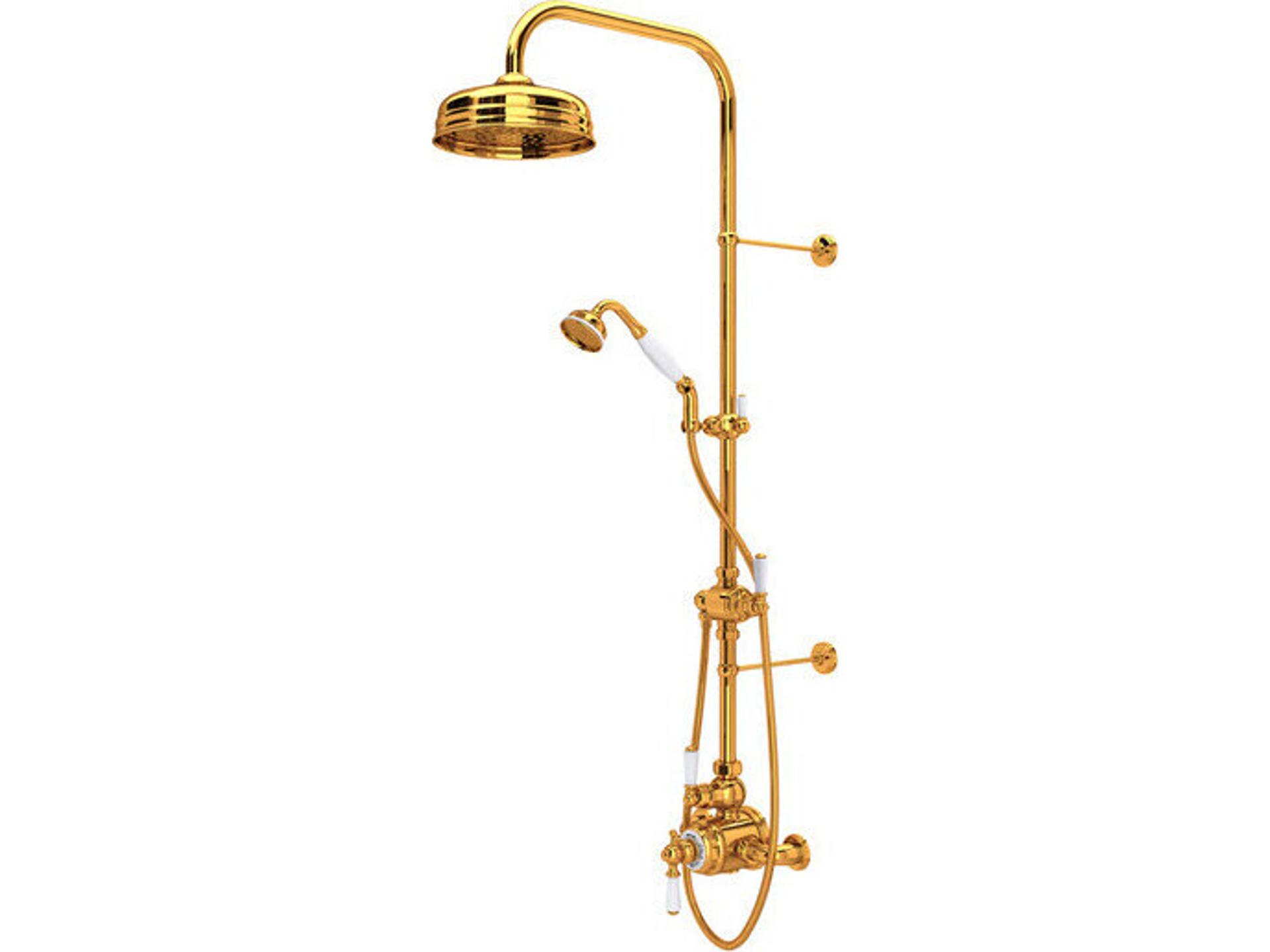 Edwardian English Gold 3/4" Exposed Wall Mount Thermostatic Shower System