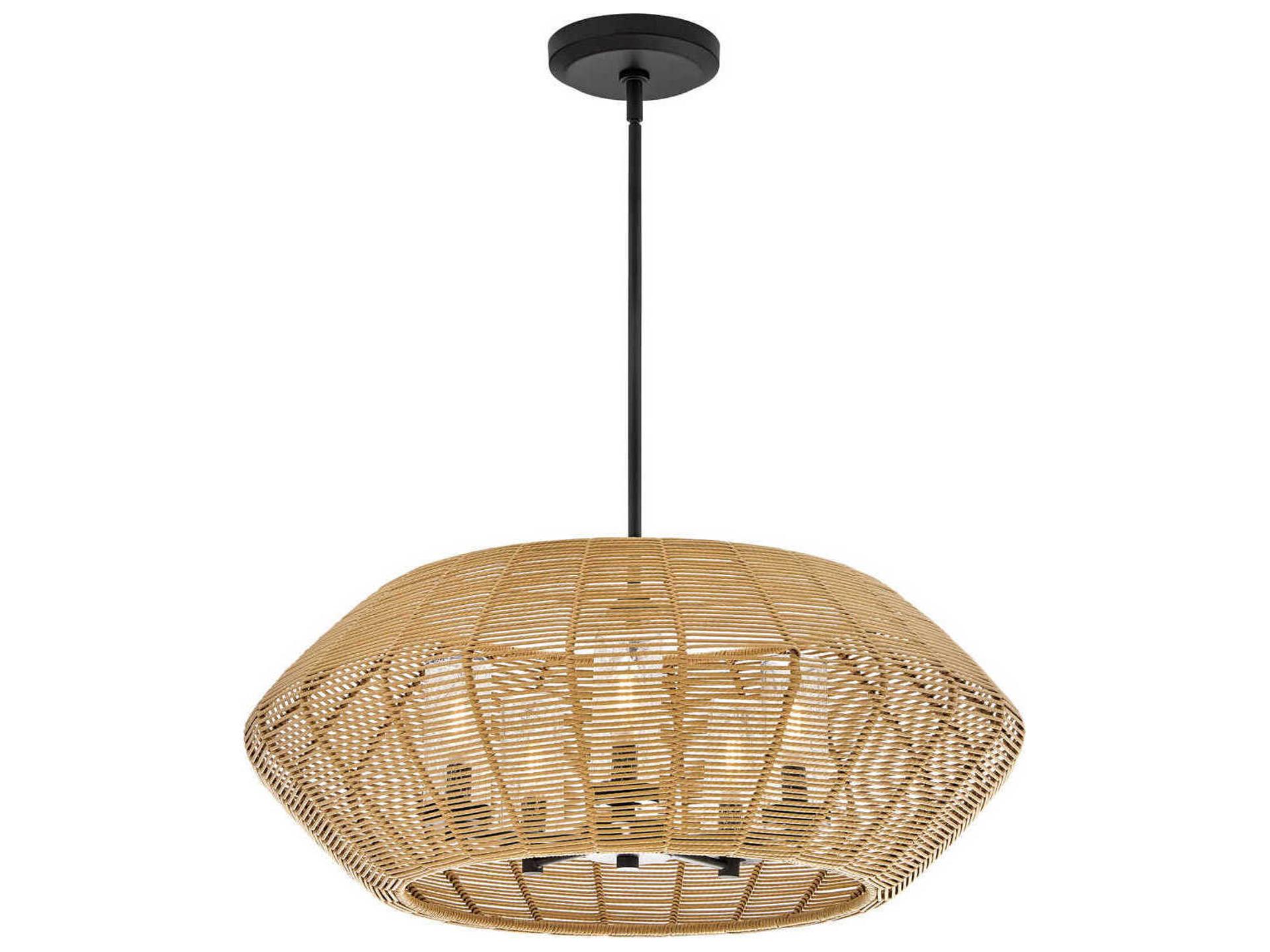 Luca 5-Light Black Camel Woven Rattan Outdoor Chandelier