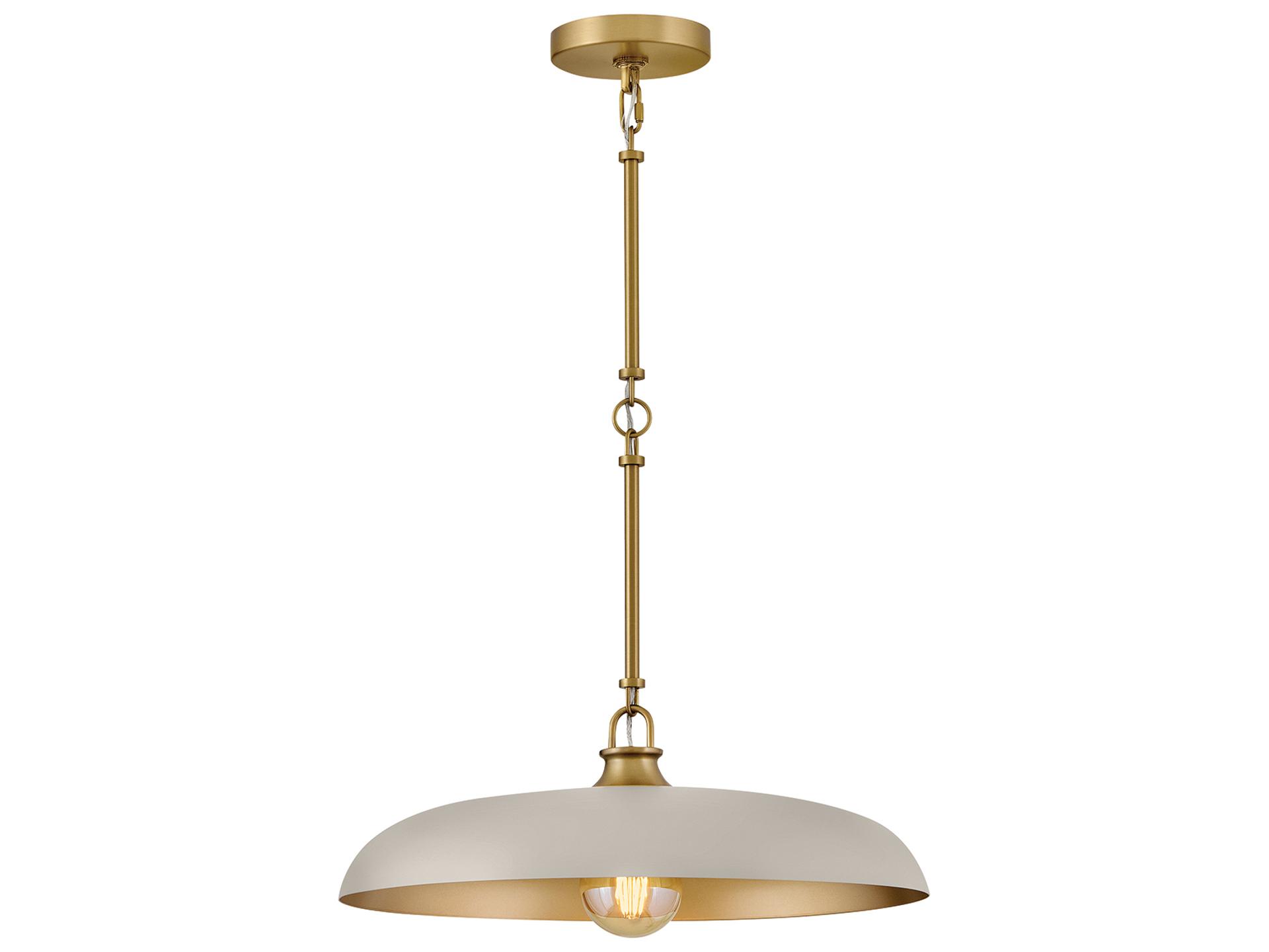 Sadie 1-Light Medium Dome Pendant Light in Lacquered Brass with Light Taupe Accents