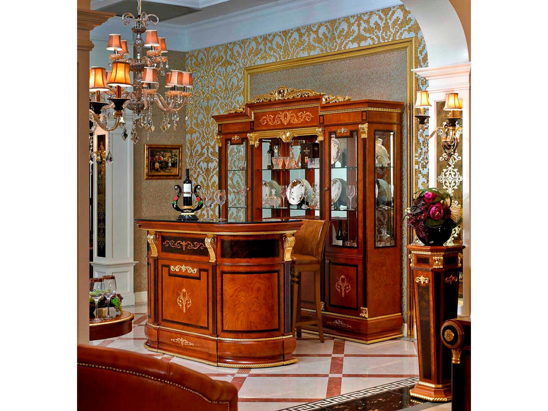 E-38 Brown Natural Wood Bar Cabinet with Inlay Work