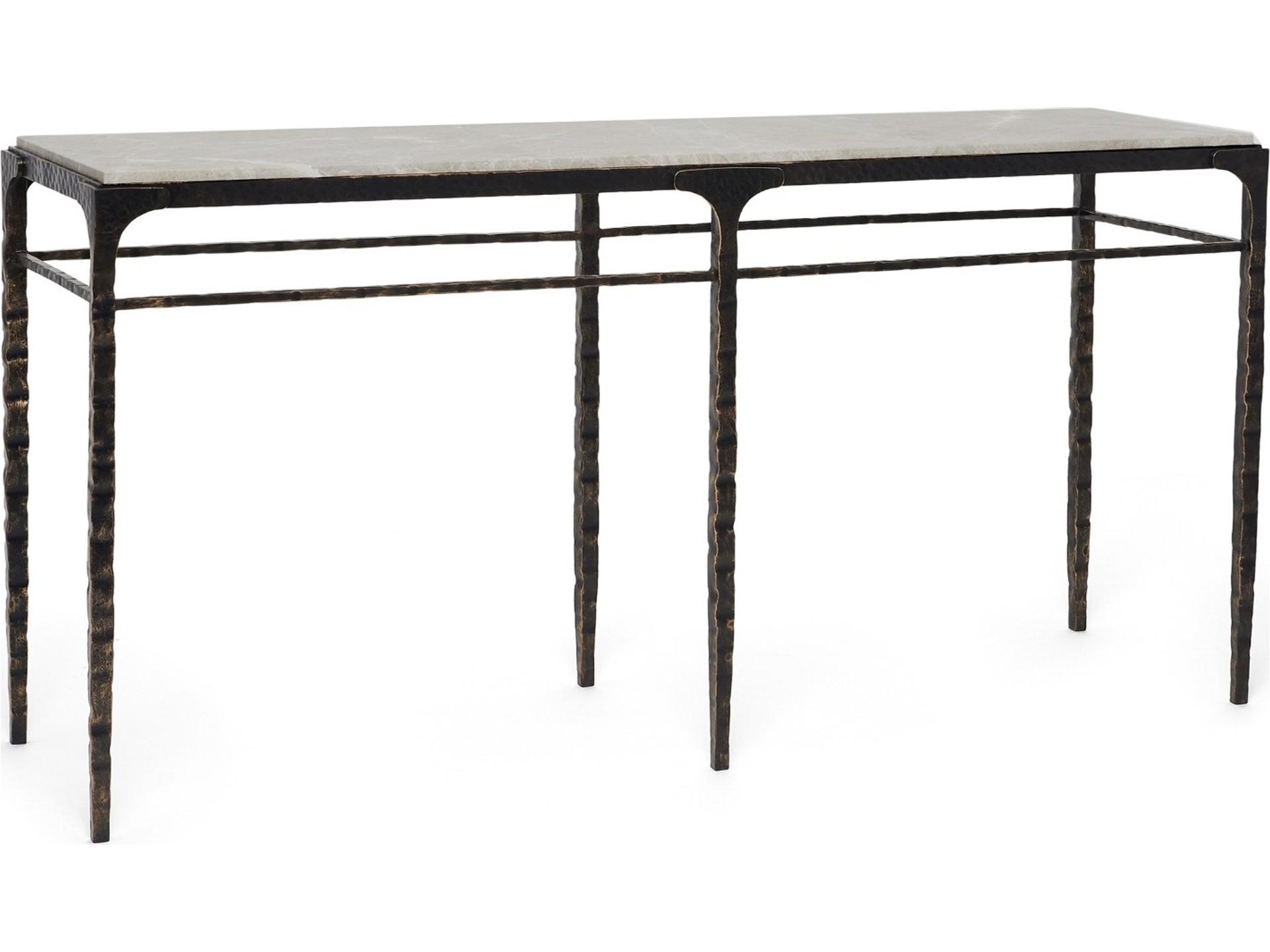 Channing Rectangular Marble Gilded Dark Bronze Emperador Grey Console Table