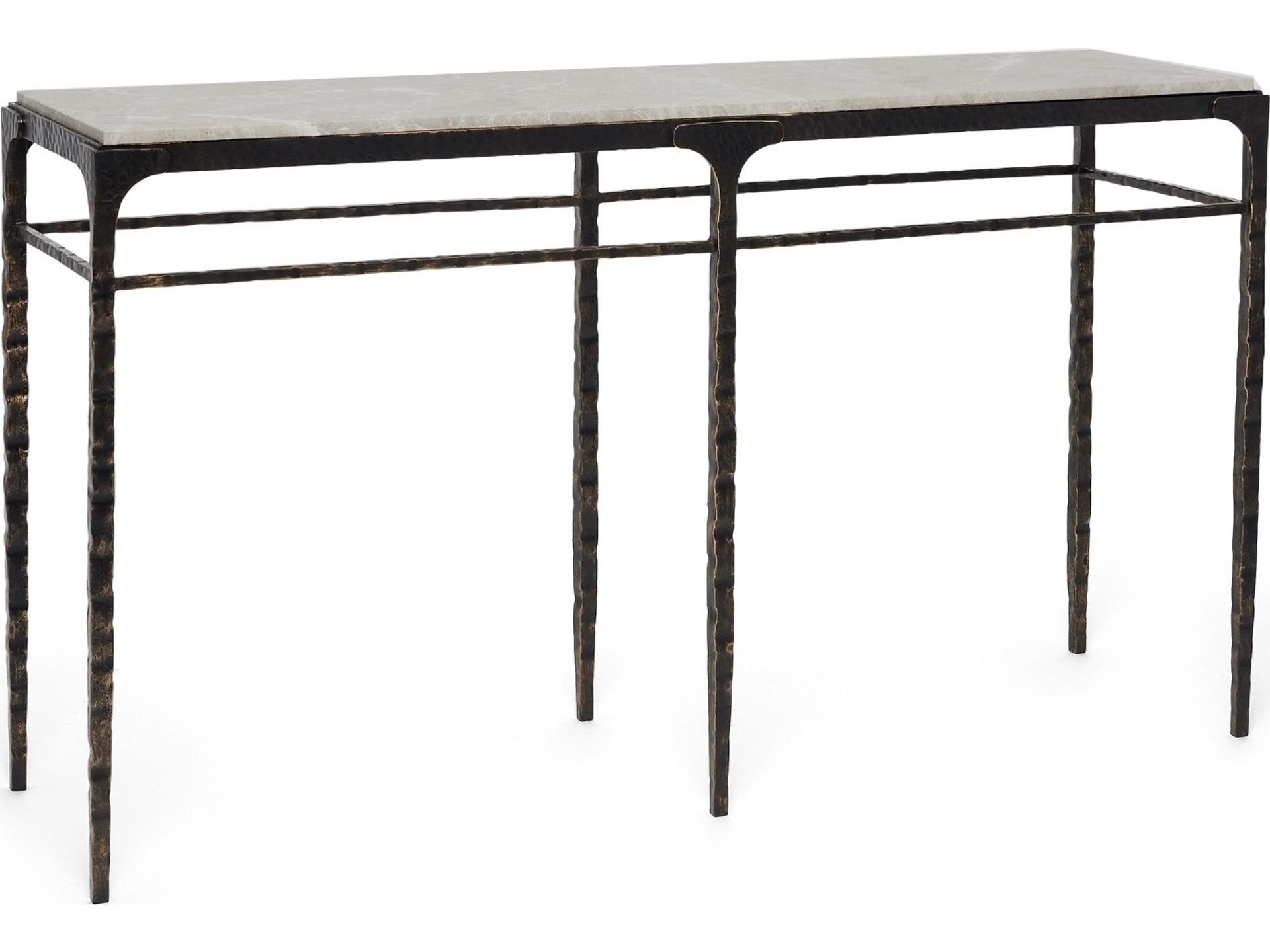 Channing Rectangular Marble Gilded Dark Bronze Emperador Grey Console Table