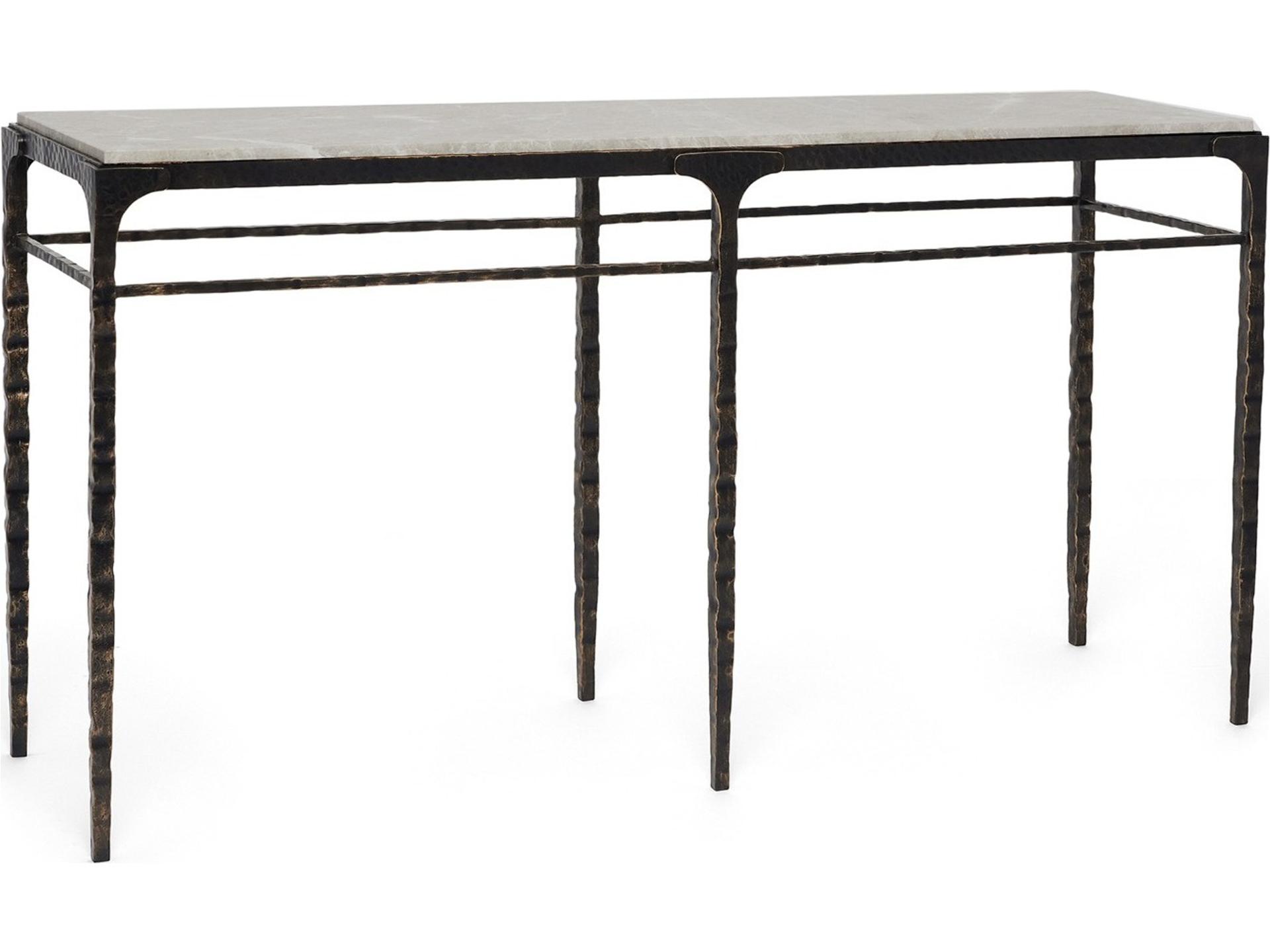 Channing Rectangular Marble Gilded Dark Bronze Emperador Grey Console Table