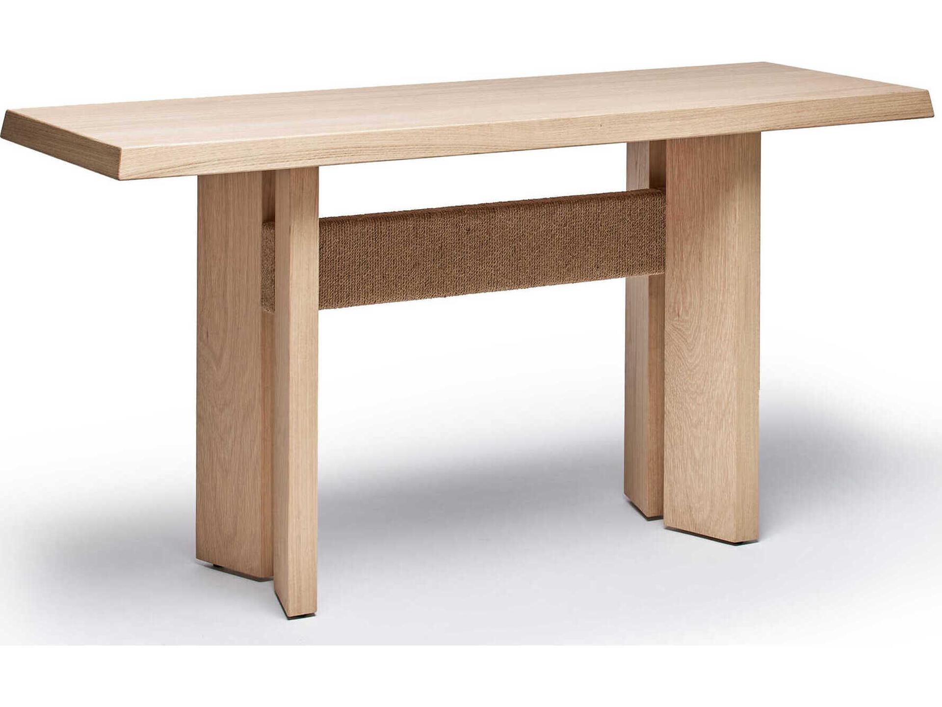 Lummus Rectangular Wood Saddle Natural Jute Console Table