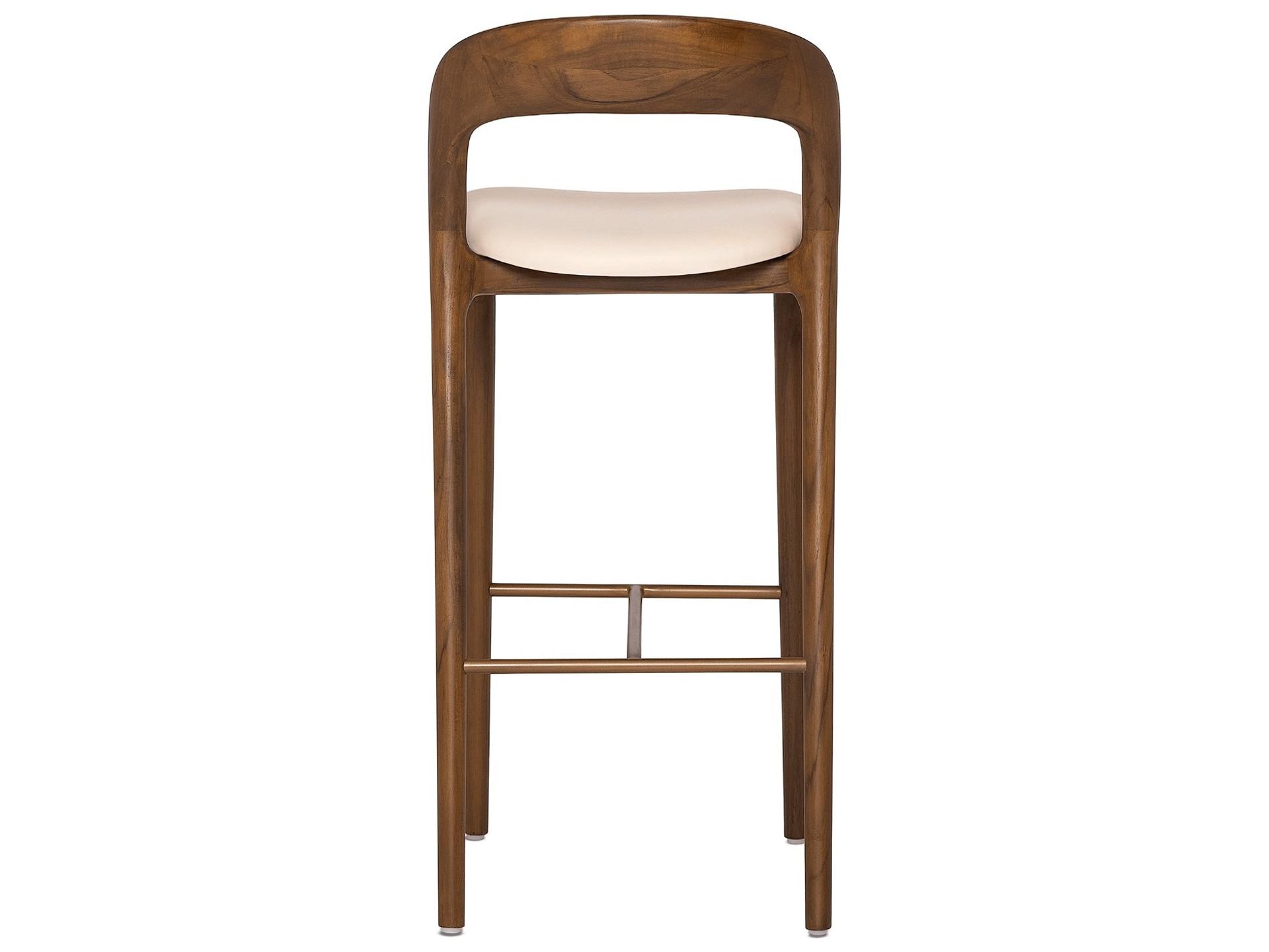 Interlude Home Felix Classic Walnut Grove Brass Leather Teak Wood Bar Stool