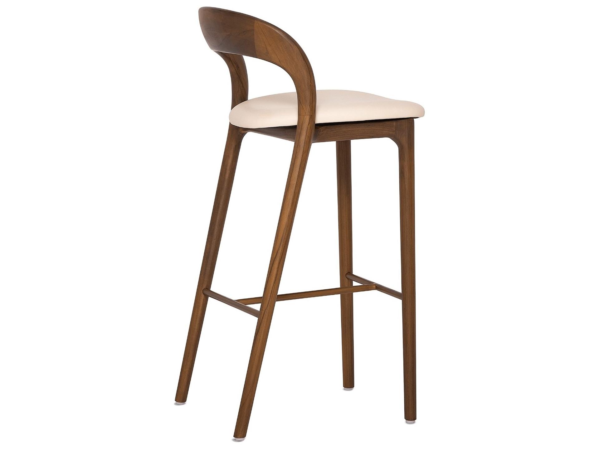 Interlude Home Felix Classic Walnut Grove Brass Leather Teak Wood Bar Stool