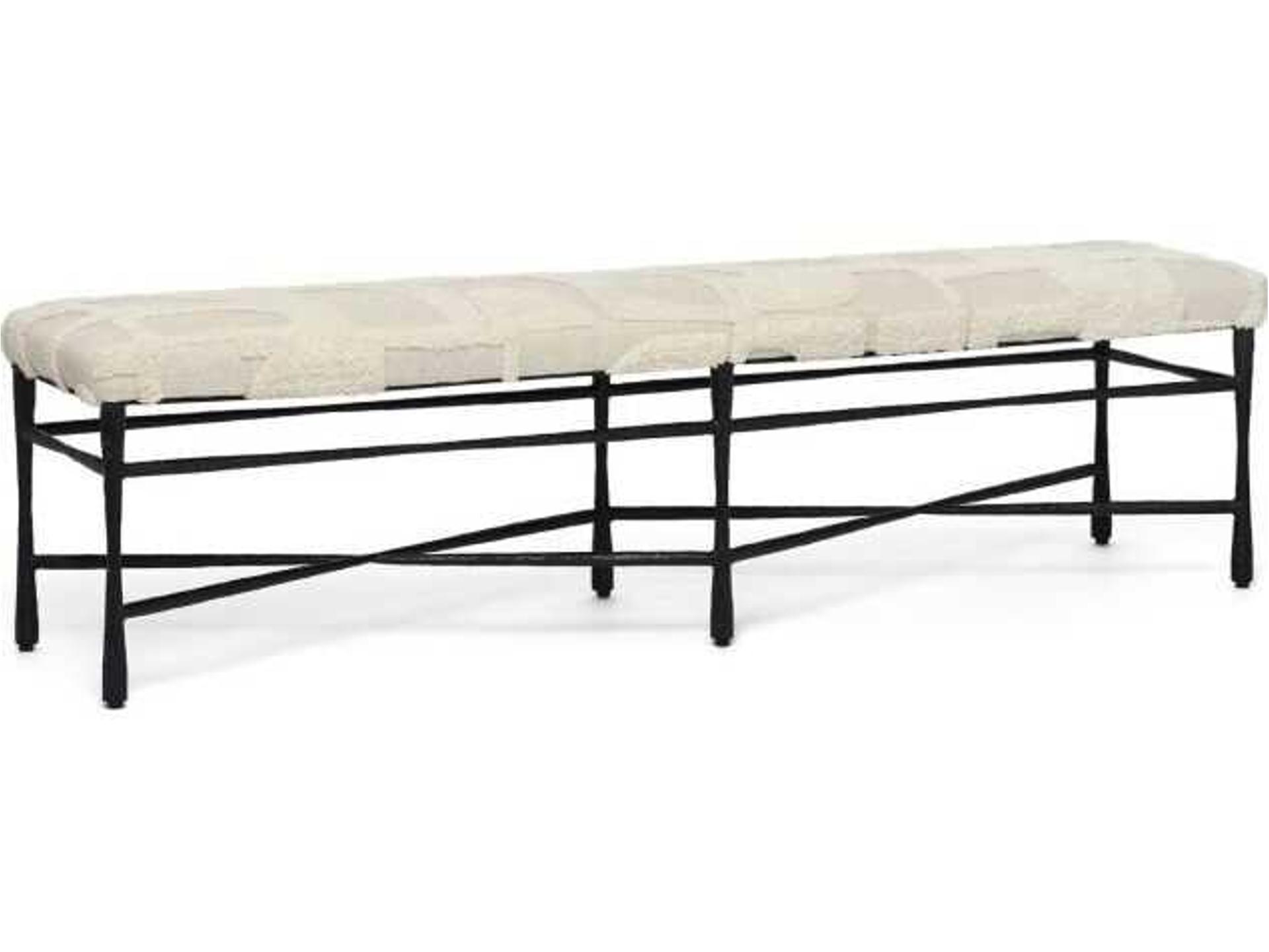 Collins Matte Black Terrain Beige Upholstered Accent Bench