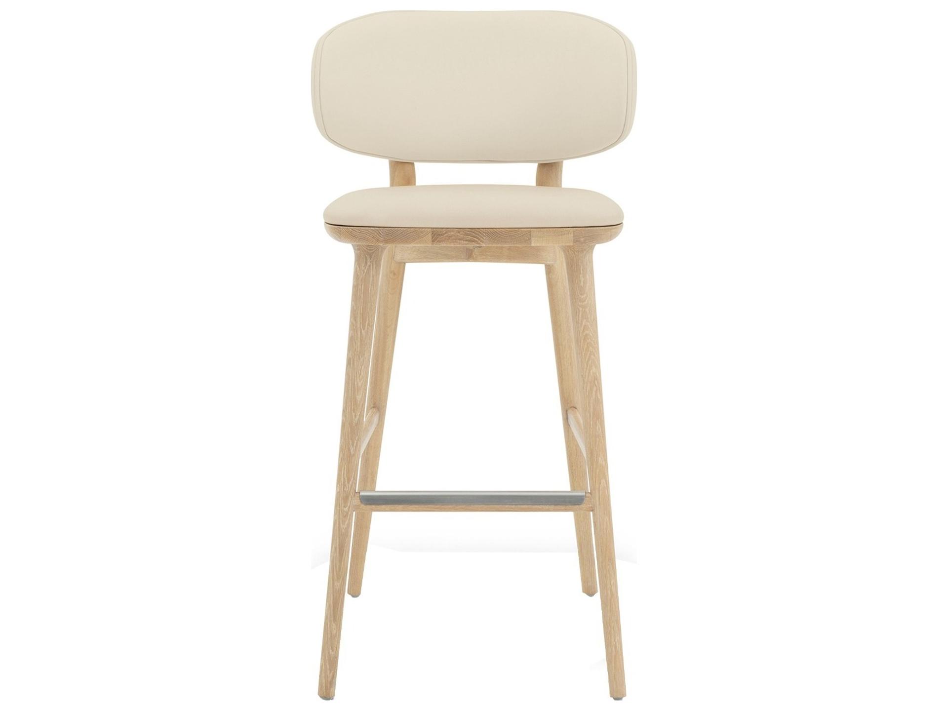 Interlude Home Soren Saddle Acorn Brushed Nickel Leather Oak Wood Bar Stool