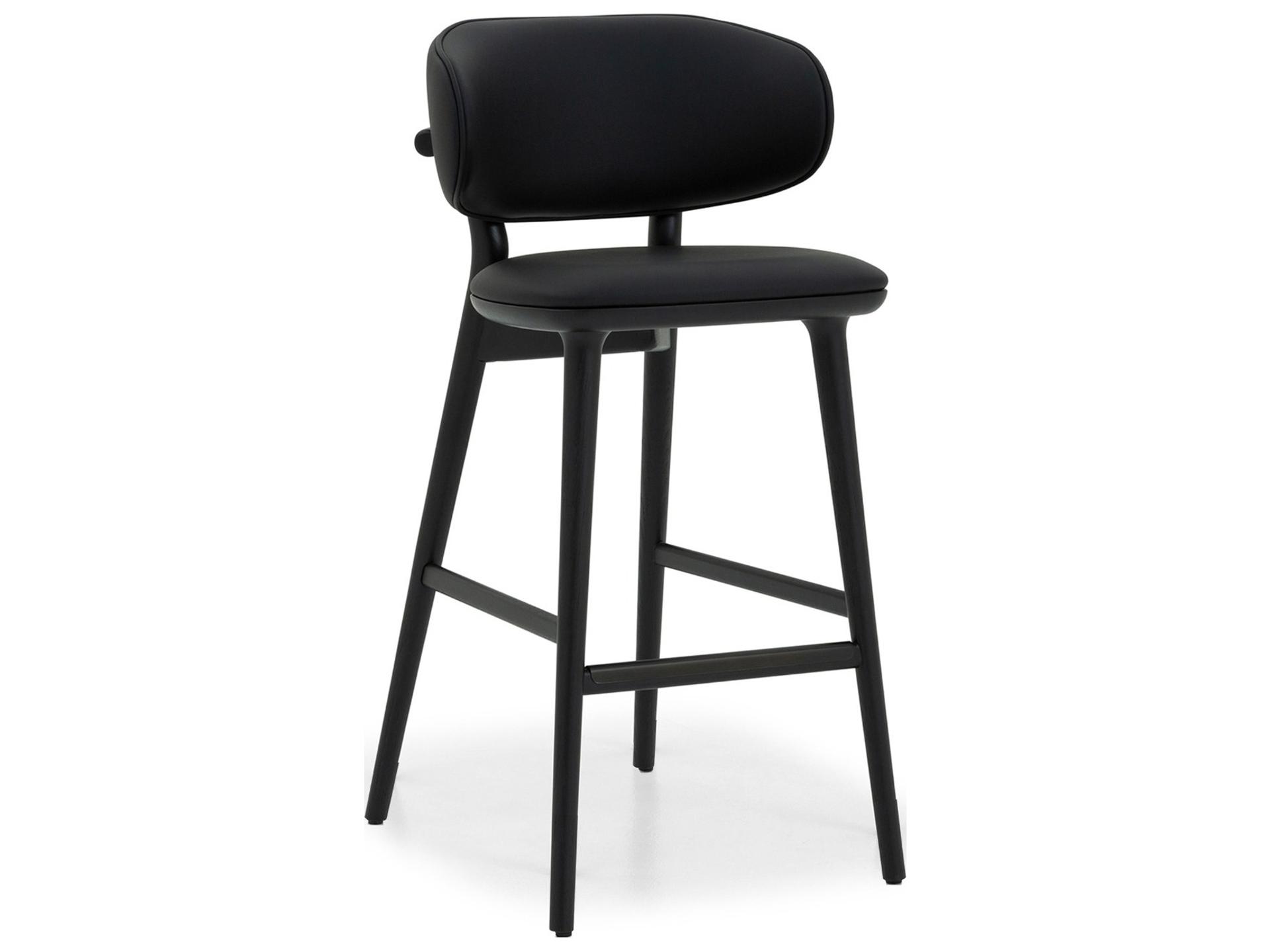 Soren Matte Black Midnight Dark Bronze Leather Oak Wood Bar Stool